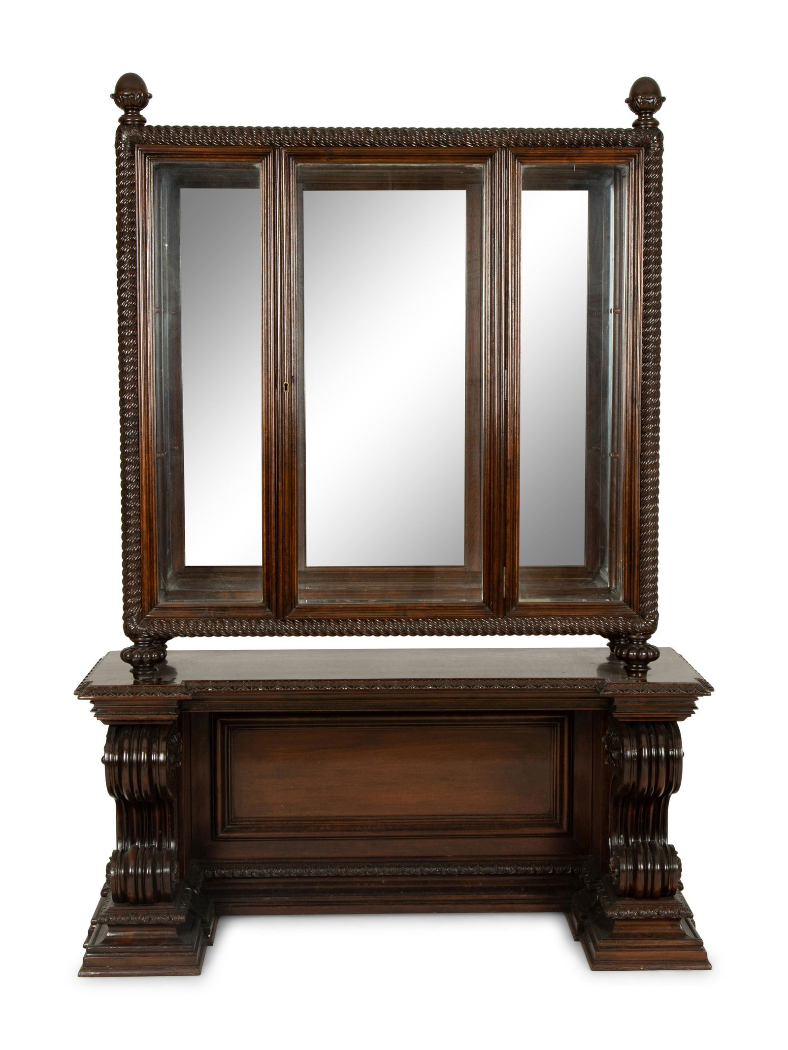 A Neoclassical Style Carved Oak Vitrine Cabinet Height 59 x width 42 x depth 16 1/2 inches. (1 of 7)
