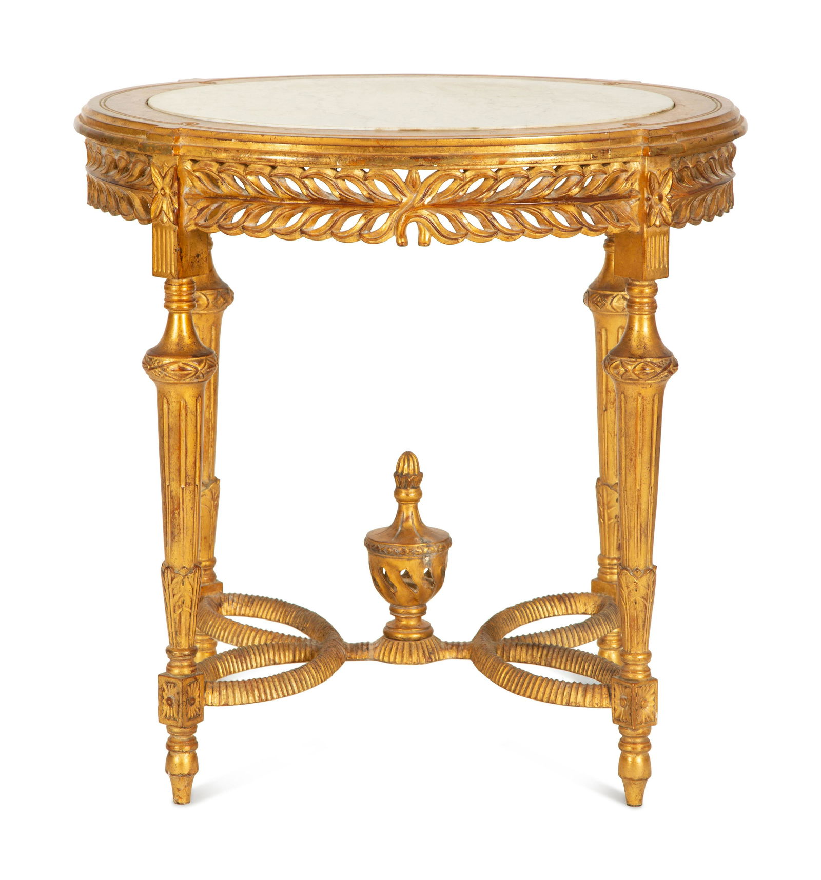 A Continental Giltwood Oval Table with Inset Marble Top Height 34 x width 33 3/4 x depth 27 1/2 (1 of 5)