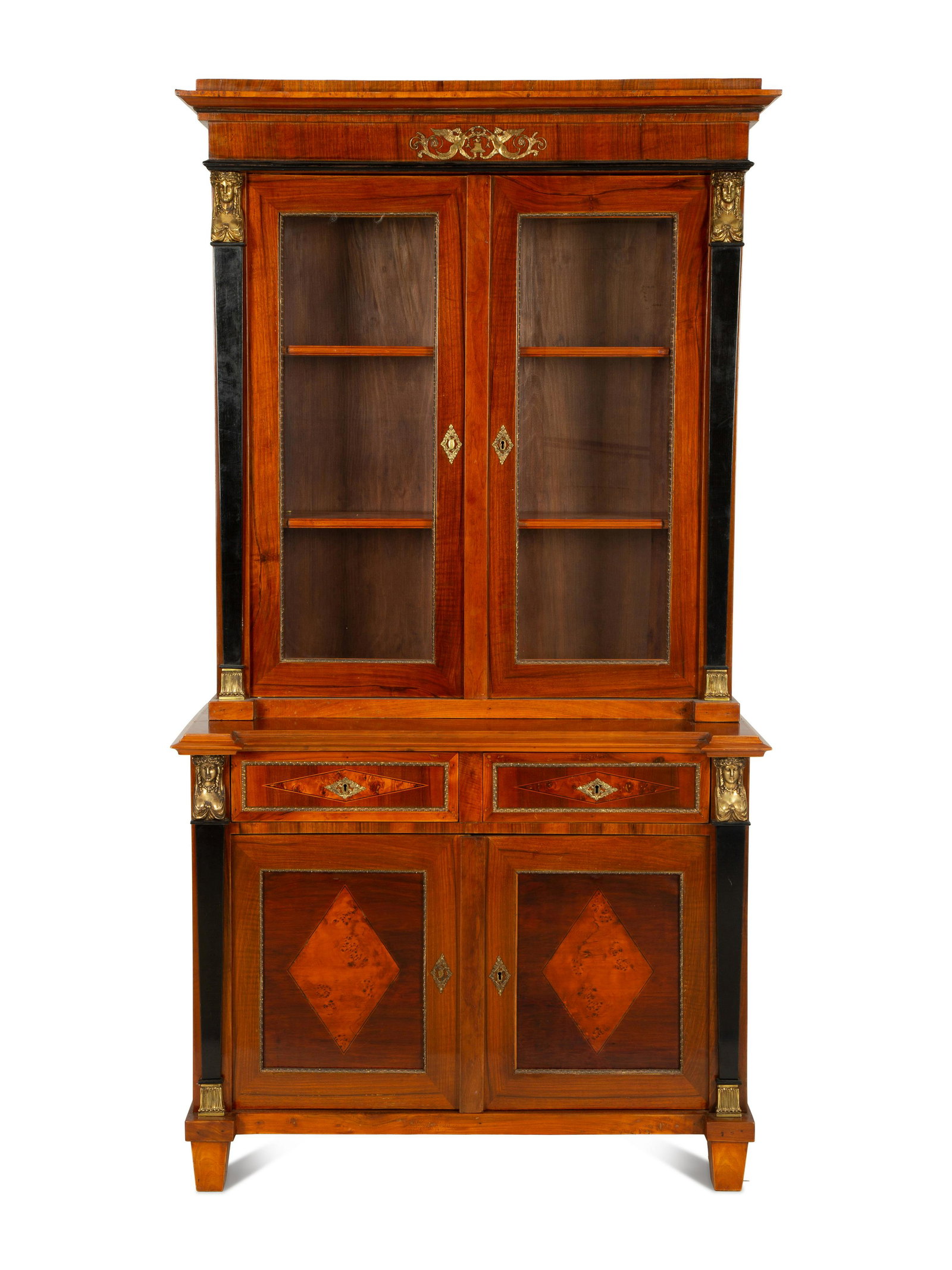 An Empire Style Walnut and Ebonized Secretary/Bookcase Height 80 x width 43 1/2 x depth 23 1/2 (1 of 6)