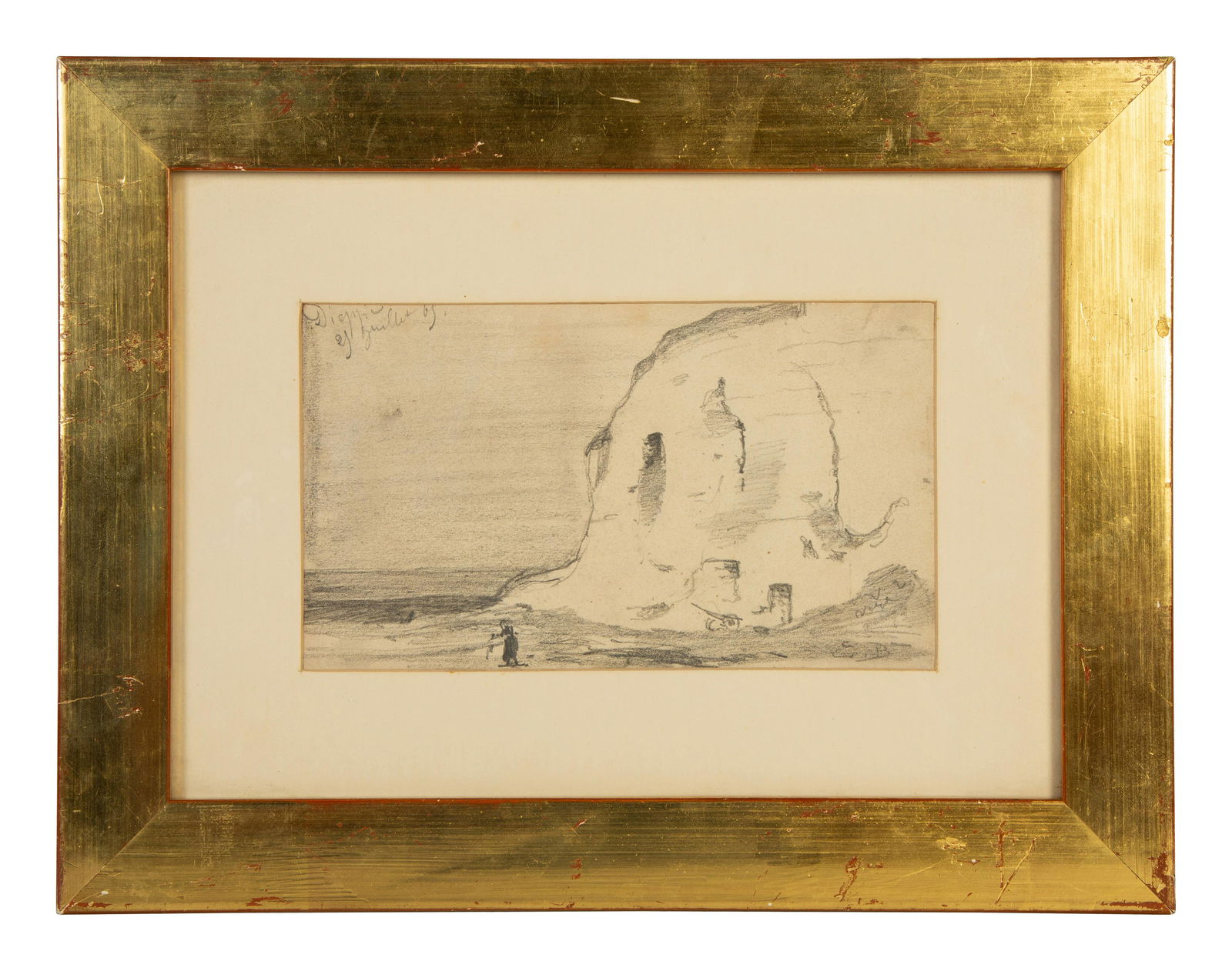 Eugene Boudin (French, 1824-1898) Dieppe, France (Seaside): Eugene Boudin (French, 1824-1898) Dieppe, France (Seaside) graphite on paper titled in pencil upper left; initialed in pencil lower right: E.B. Sight size: 4 1/2 x 7 3/4 inches. Galerie A. Gattlen, La