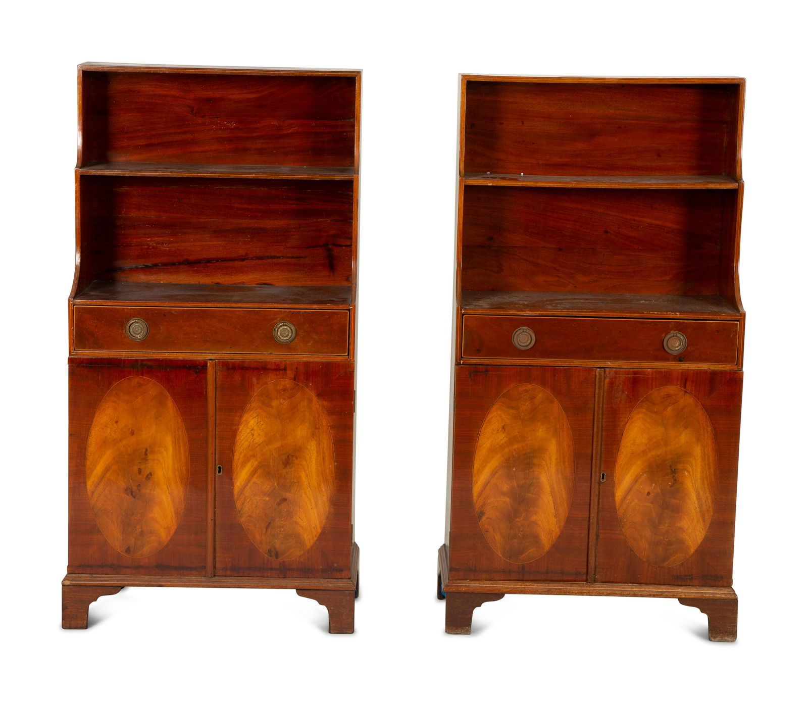 A Pair of George III Style Inlaid Mahogany Waterfall Bookcases Height 50 x width 25 x depth 12 (1 of 6)