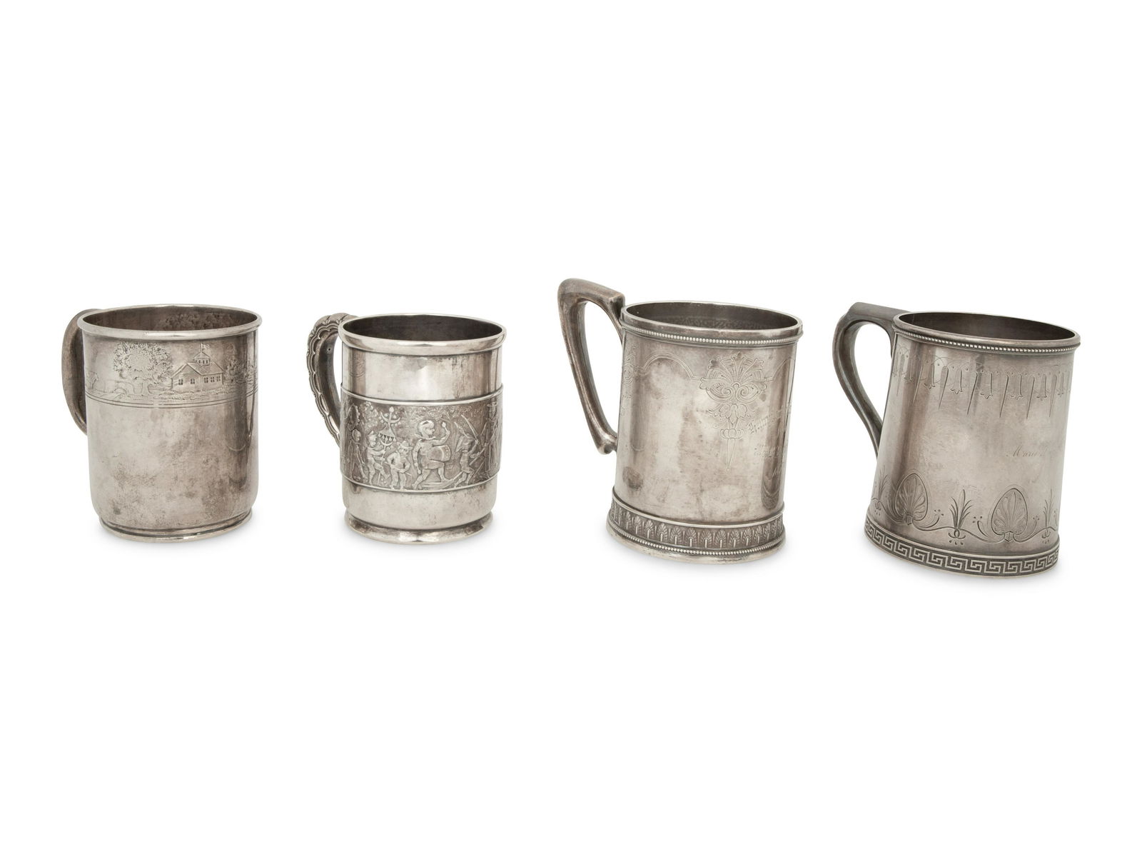 Four Tiffany & Co. Silver Mugs Height of tallest 4 inches. (1 of 3)