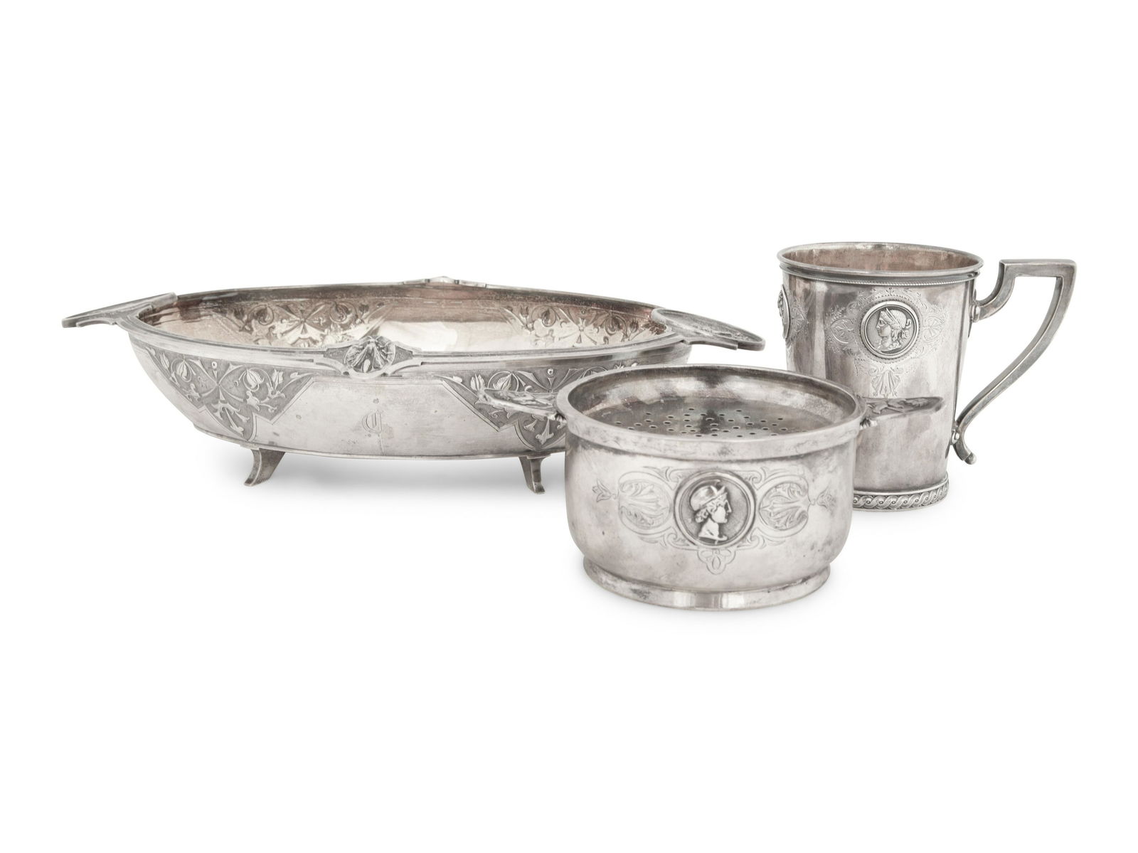 Three American  Silver Articles Height of butter dish 6 1/2 inches. (1 of 5)