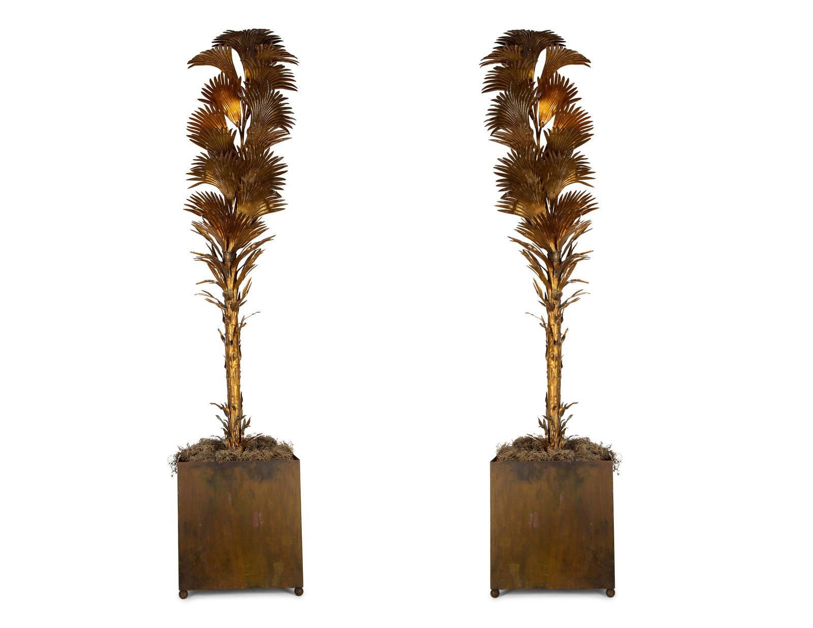 A Pair of Gilt Metal Palm Trees in the Manner of Hans Kogl Height 61 x width 13 1/2 x depth 9 (1 of 4)