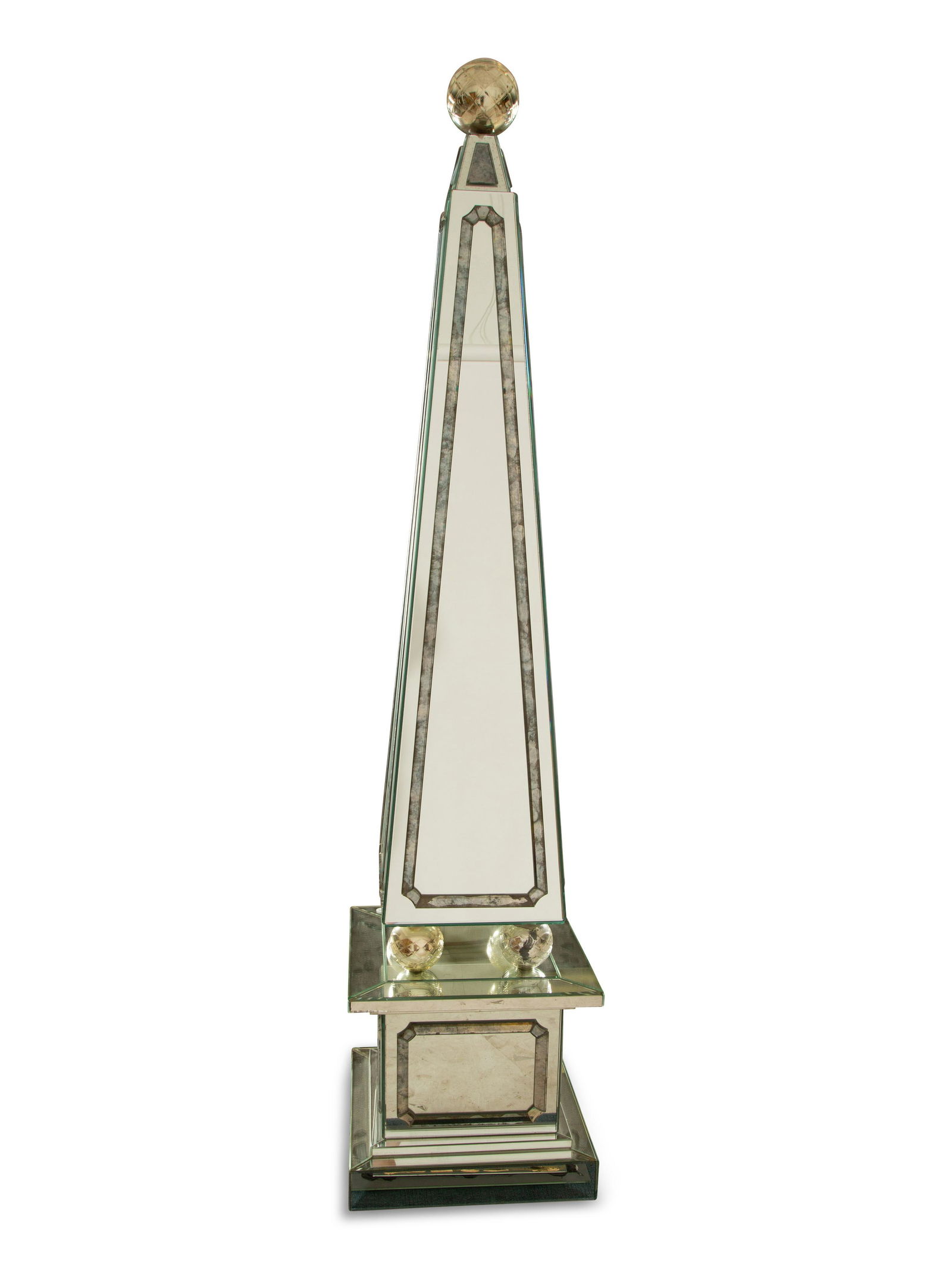 A Depp Glass Neoclassical Style Mirrored Obelisk Height 78 1/2 x width of base 18 x depth 18 inches. (1 of 4)