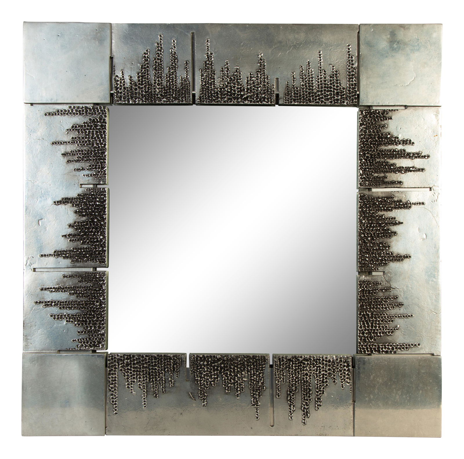 A Brutalist Artisan Designed Square Steel Framed Mirror Height 29 x width 29 inches. (1 of 2)