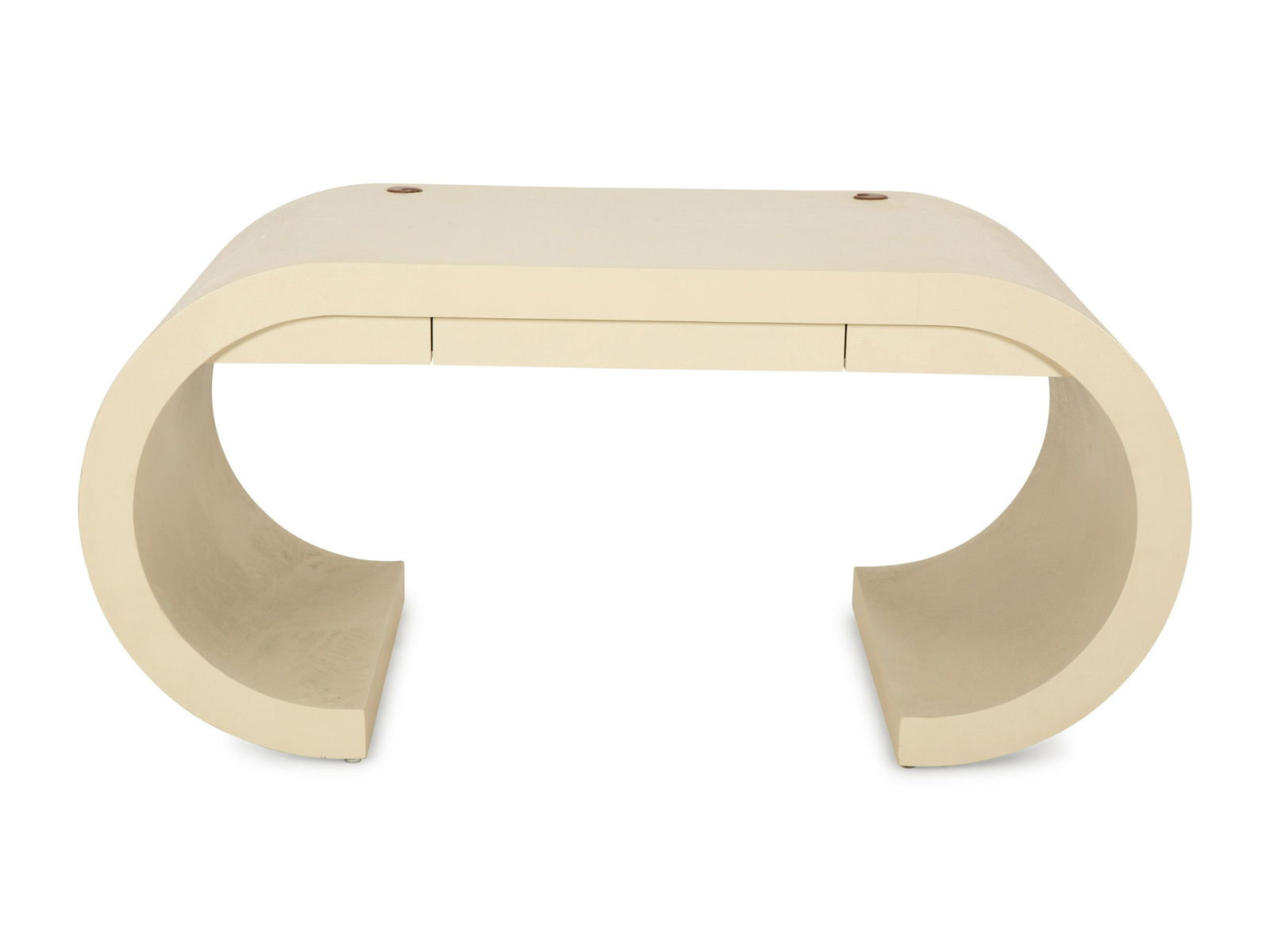 A Modern Cloth Wrapped Scroll Desk in the Manner of Karl Springer Height 30 1/4 x width 62 1/2 x (1 of 3)