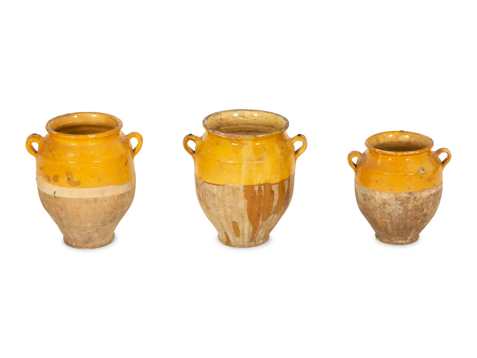 Three Partially Glazed Terra Cotta Olive Jars Height of largest 11 /12 inches. (1 of 4)
