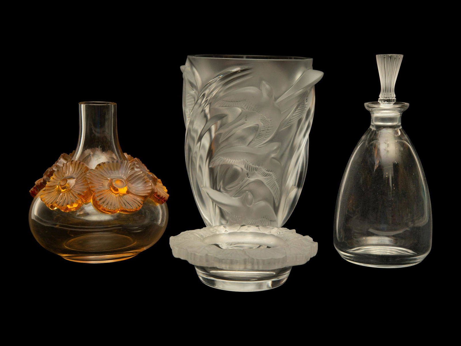 Four Lalique Glass Articles Height of largest 9 3/4 inches. (1 of 2)