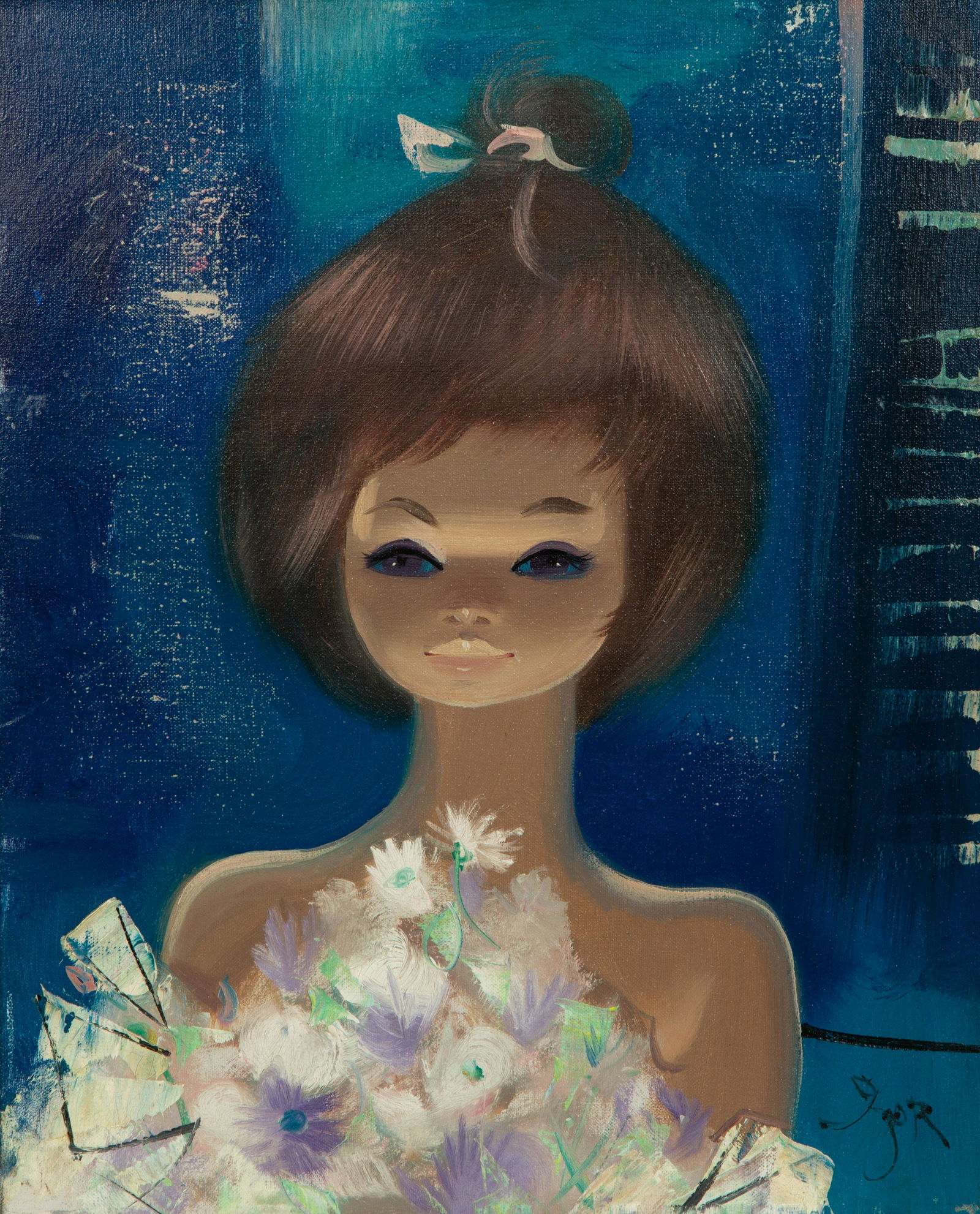 Igor Pantuhoff (Russian/American, 1911-1972) Brunette Girl on Deep Blue Ground: Igor Pantuhoff (Russian/American, 1911-1972) Brunette Girl on Deep Blue Ground oil on masonite panel signed (lower right) Height 19 1/4 x width 15 3/4 inches (sight).