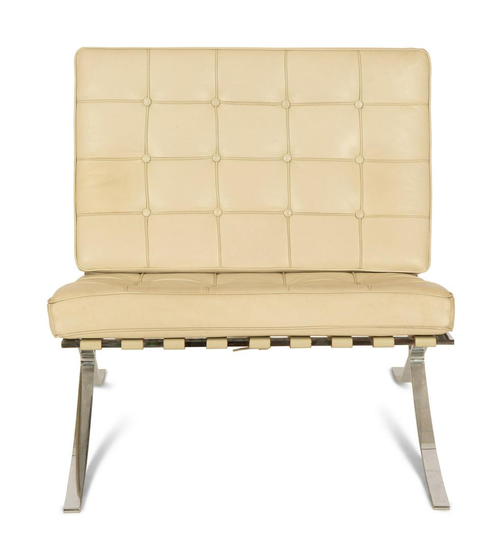 A Mies Van Der Rohe Knoll Barcelona Chair: A Mies Van Der Rohe Knoll Barcelona Chair 20TH CENTURY white leather upholstery.
