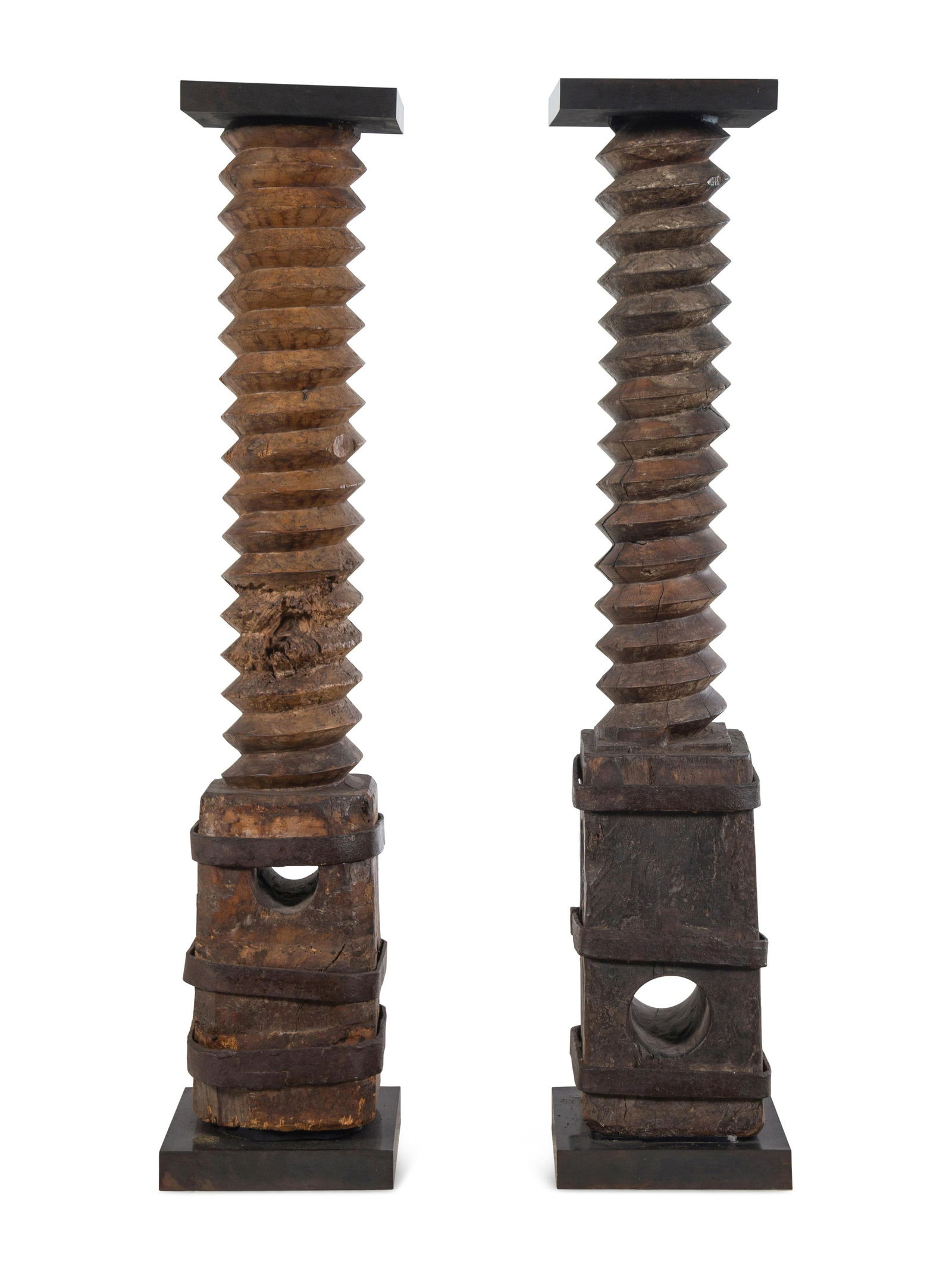 A Pair of French Iron Mounted Grape Presses Converted to Pedestals (1 of 4)