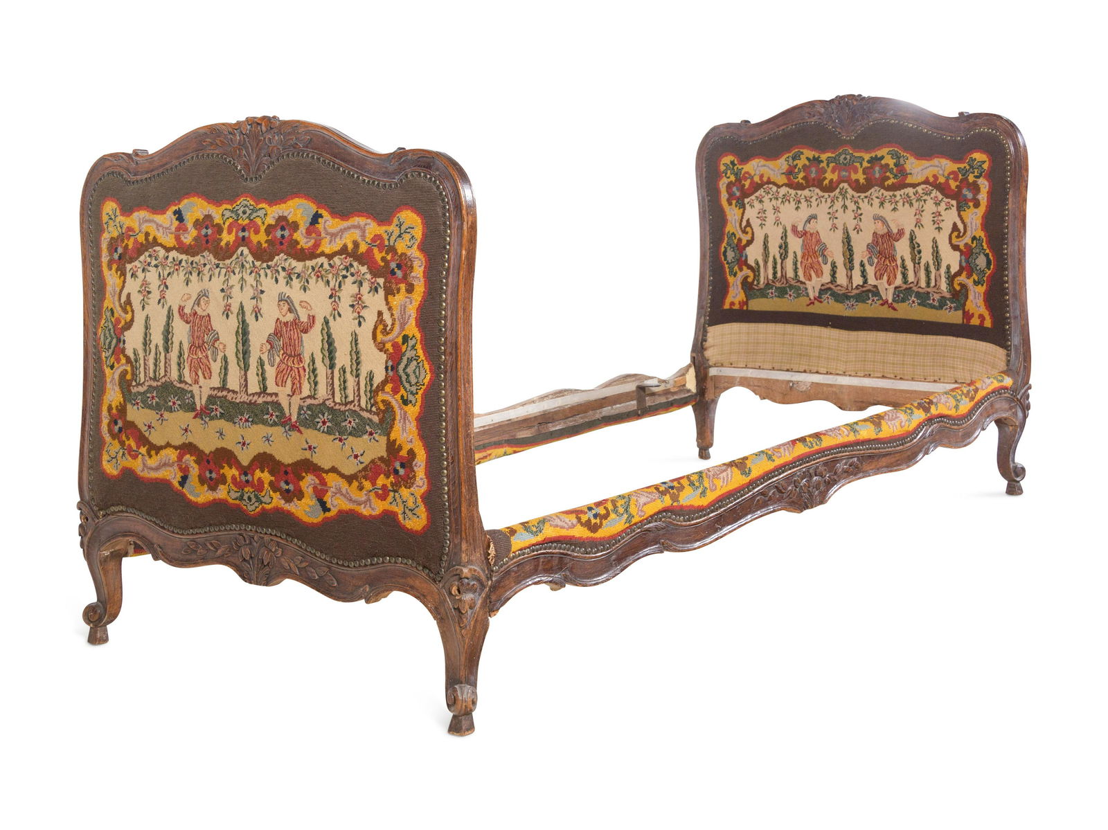 A French Provincial Carved Oak Bed with Needlepoint Upholstery (1 of 3)