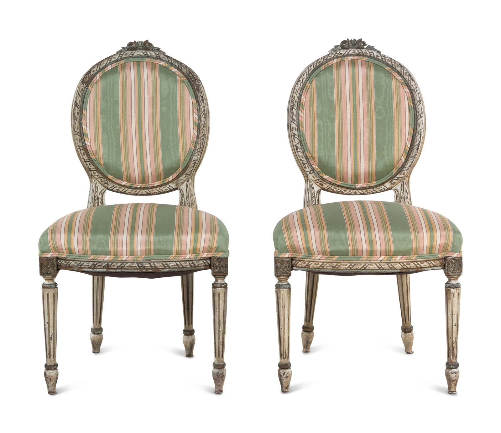 A Pair of Louis XVI Style Painted Side Chairs: A Pair of Louis XVI Style Painted Side Chairs 20th Century Height 37 inches. Property from the Collection of James and Patrice Schoonmaker, Naples, Florida