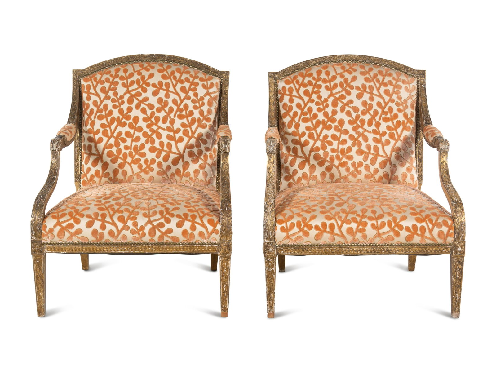 A Pair of Louis XVI Style Carved Giltwood Fauteuils: A Pair of Louis XVI Style Carved Giltwood Fauteuils 20th Century Height 37 x width 30 x depth 30 inches. Property from the Collection of James and Patrice Schoonmaker, Naples, Florida