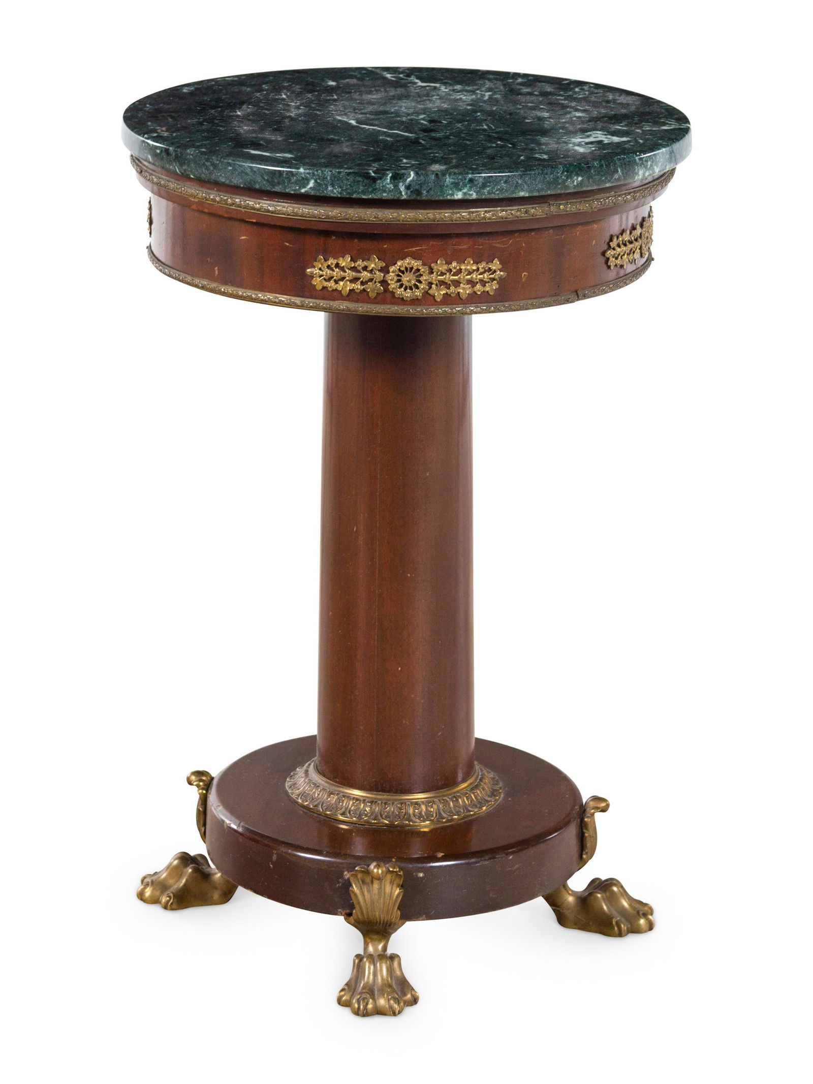 An Empire Style Gilt Metal Mounted Mahogany Marble-Top Side Table (1 of 2)