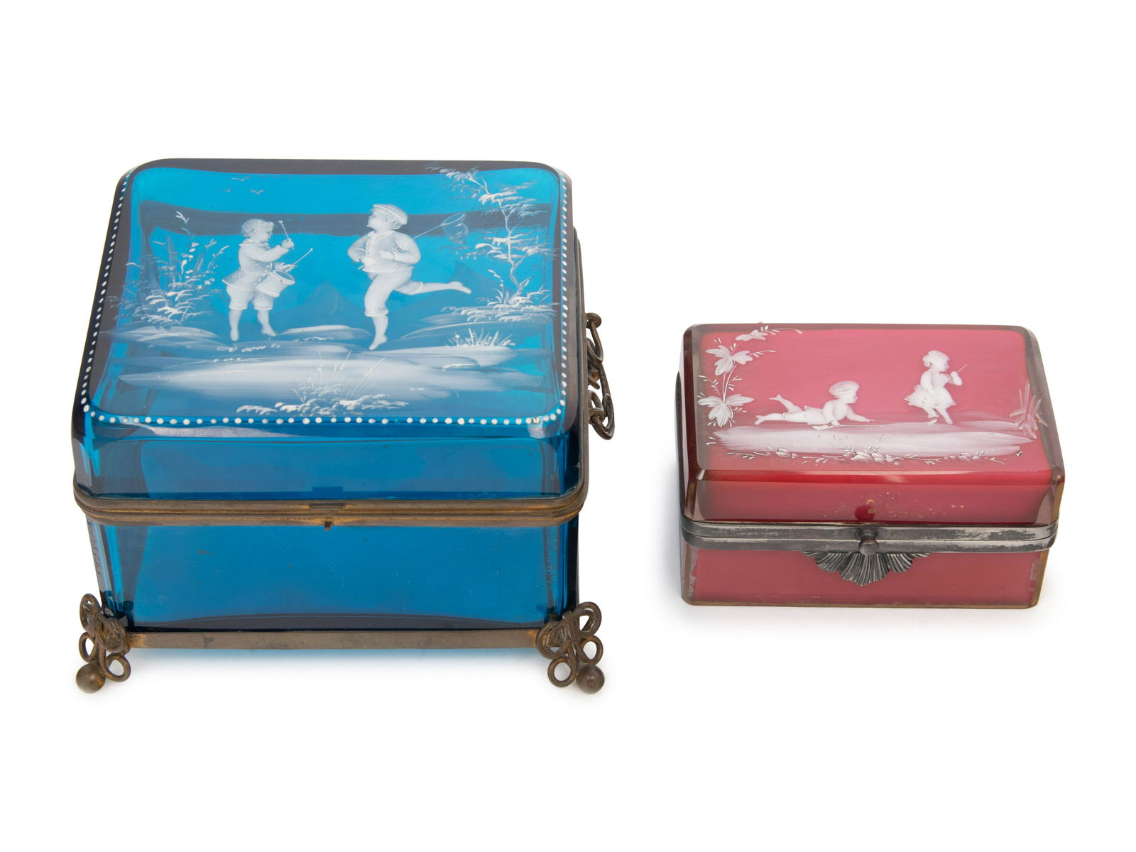 Two French Gilt Metal Mounted Enameled Glass Table Caskets (1 of 3)