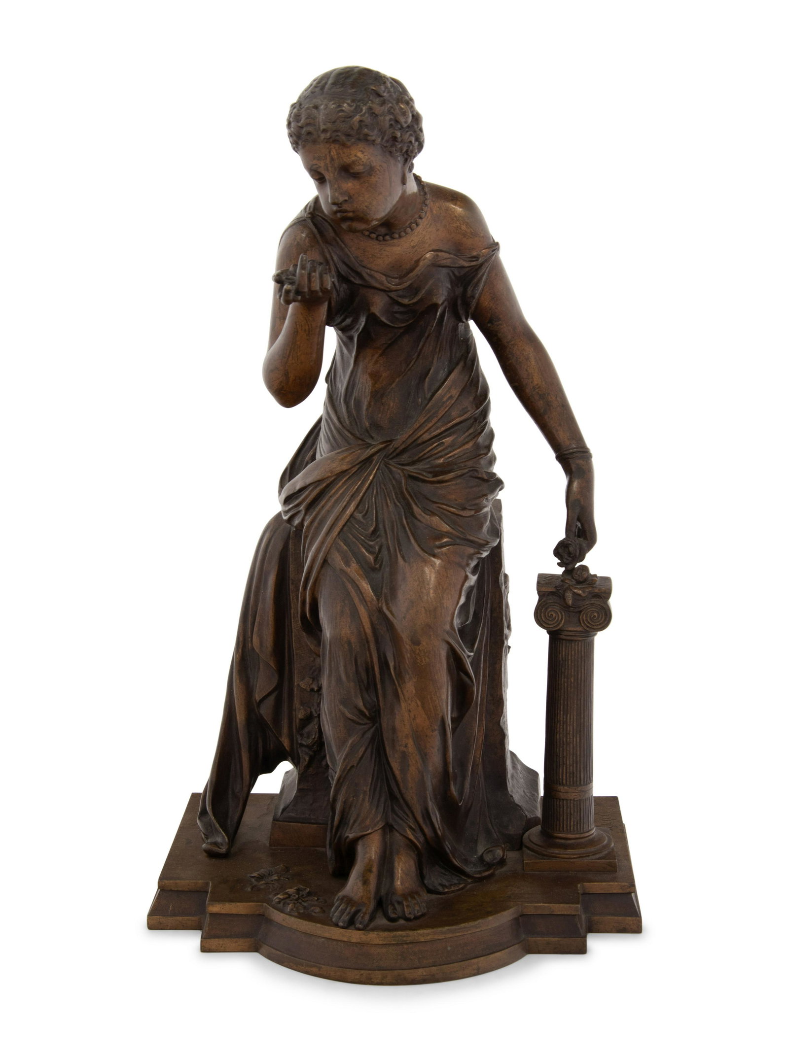 A French Bronze Figure of a Neoclassical Woman: A French Bronze Figure of a Neoclassical Woman 19th Century signed Huzel scpt. to the base. Height 13 1/2 inches. Property from the Collection of Ron Winter, Merwins Antiques, Birmingham, Michigan