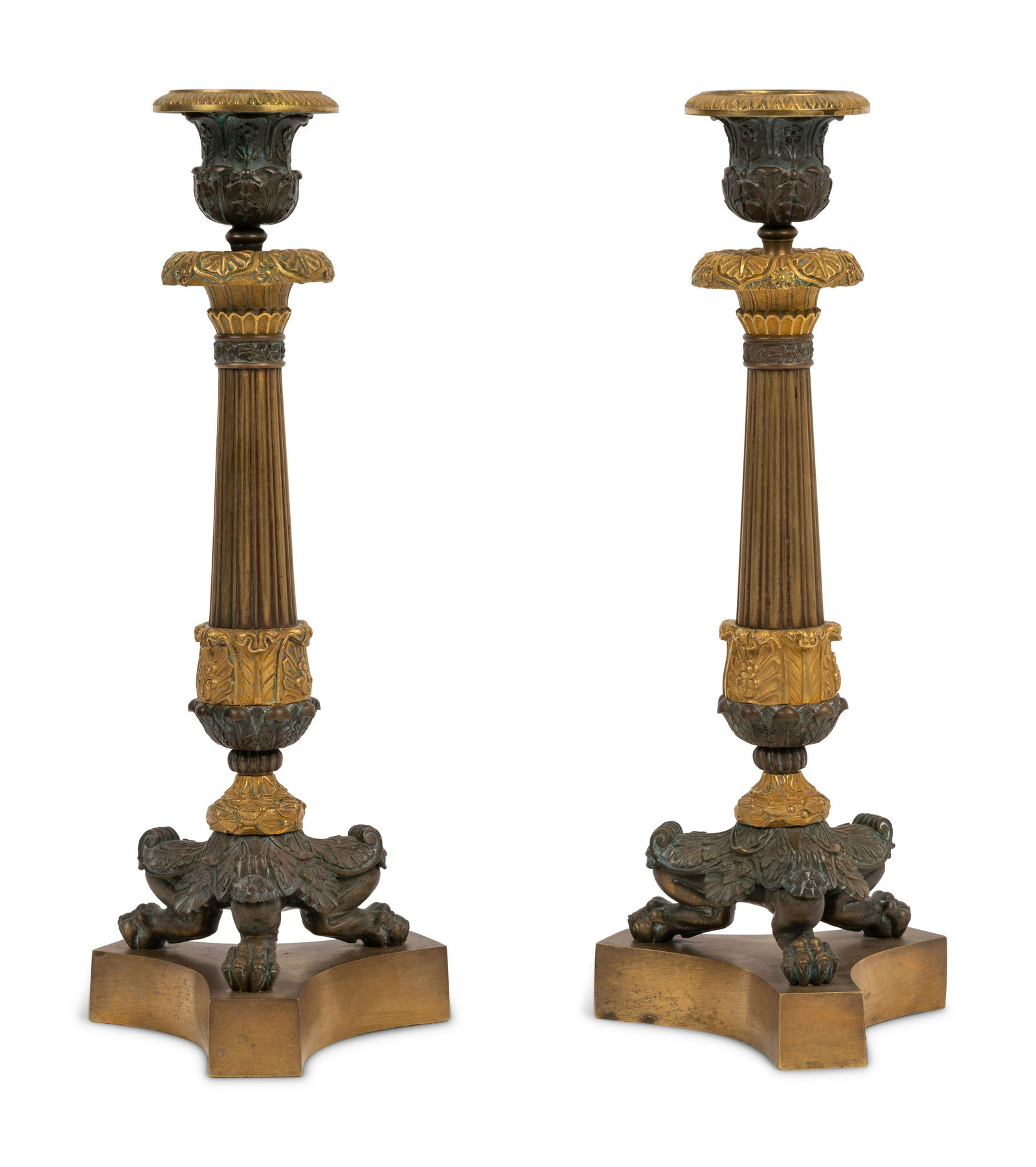 A Pair of Neoclassical Style Gilt and Patinated Bronze Candlesticks (1 of 4)