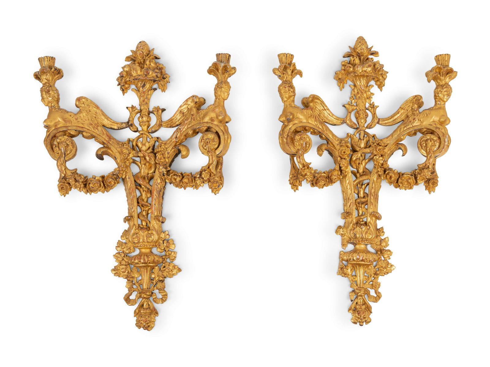 A Pair of Neoclassical Style Giltwood Two-Light Sconces (1 of 5)