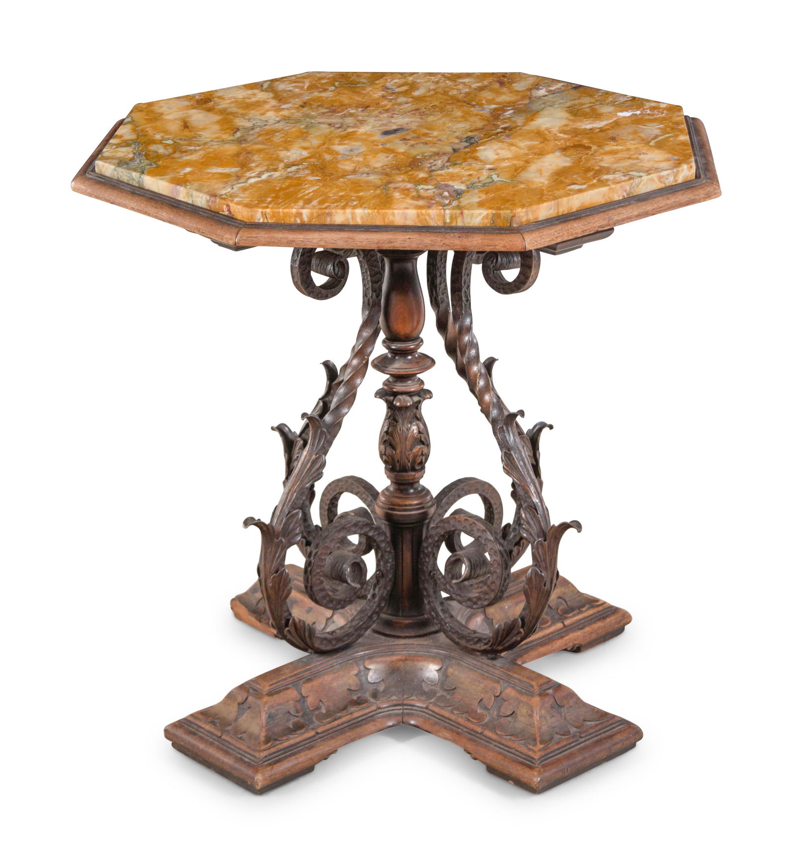 A Continental Iron Mounted Walnut Marble-Top Table (1 of 3)
