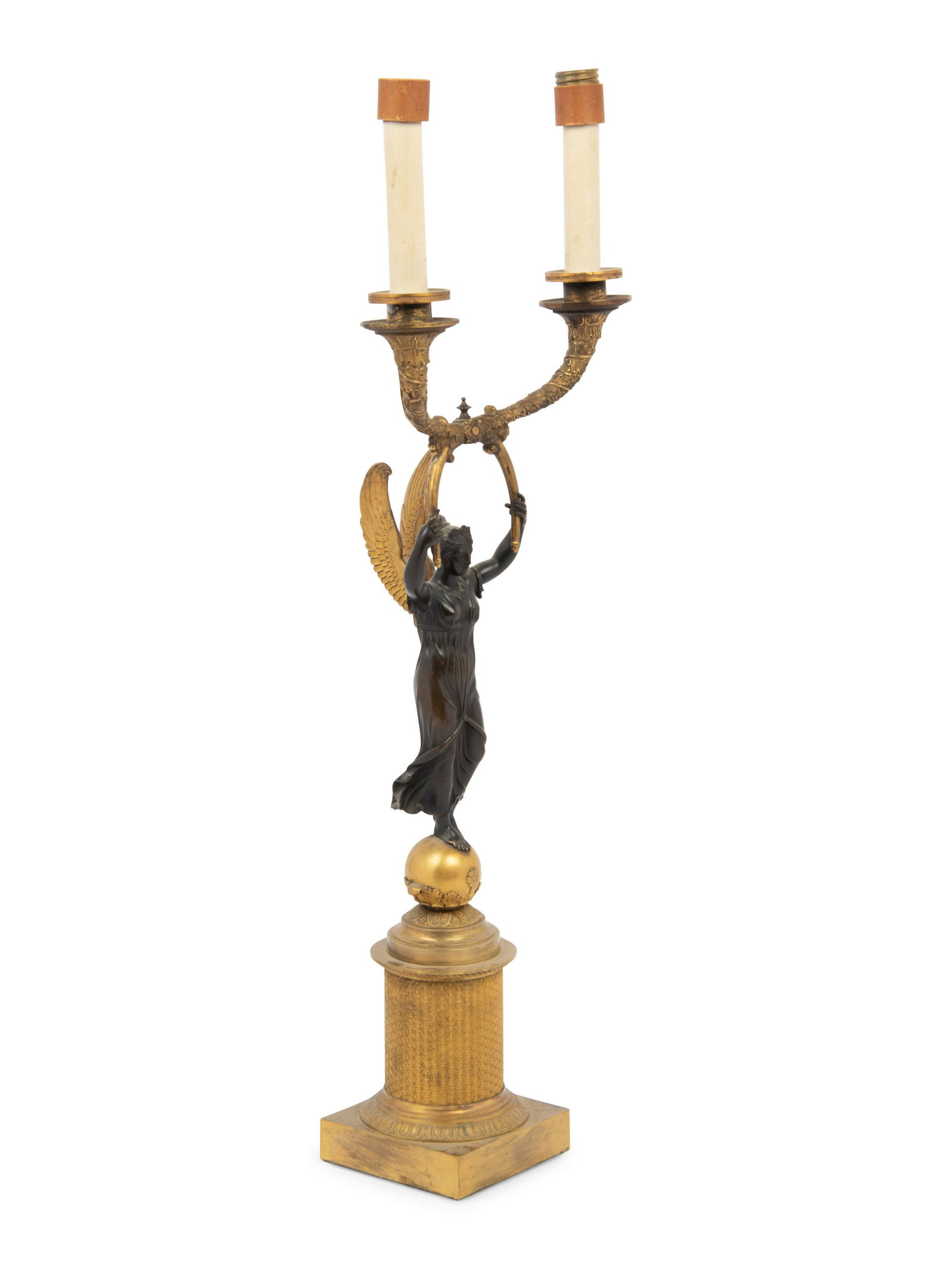 A Continental Gilt and Patinated Bronze Figural Two-Light Candelabrum Mounted as a Lamp (1 of 5)