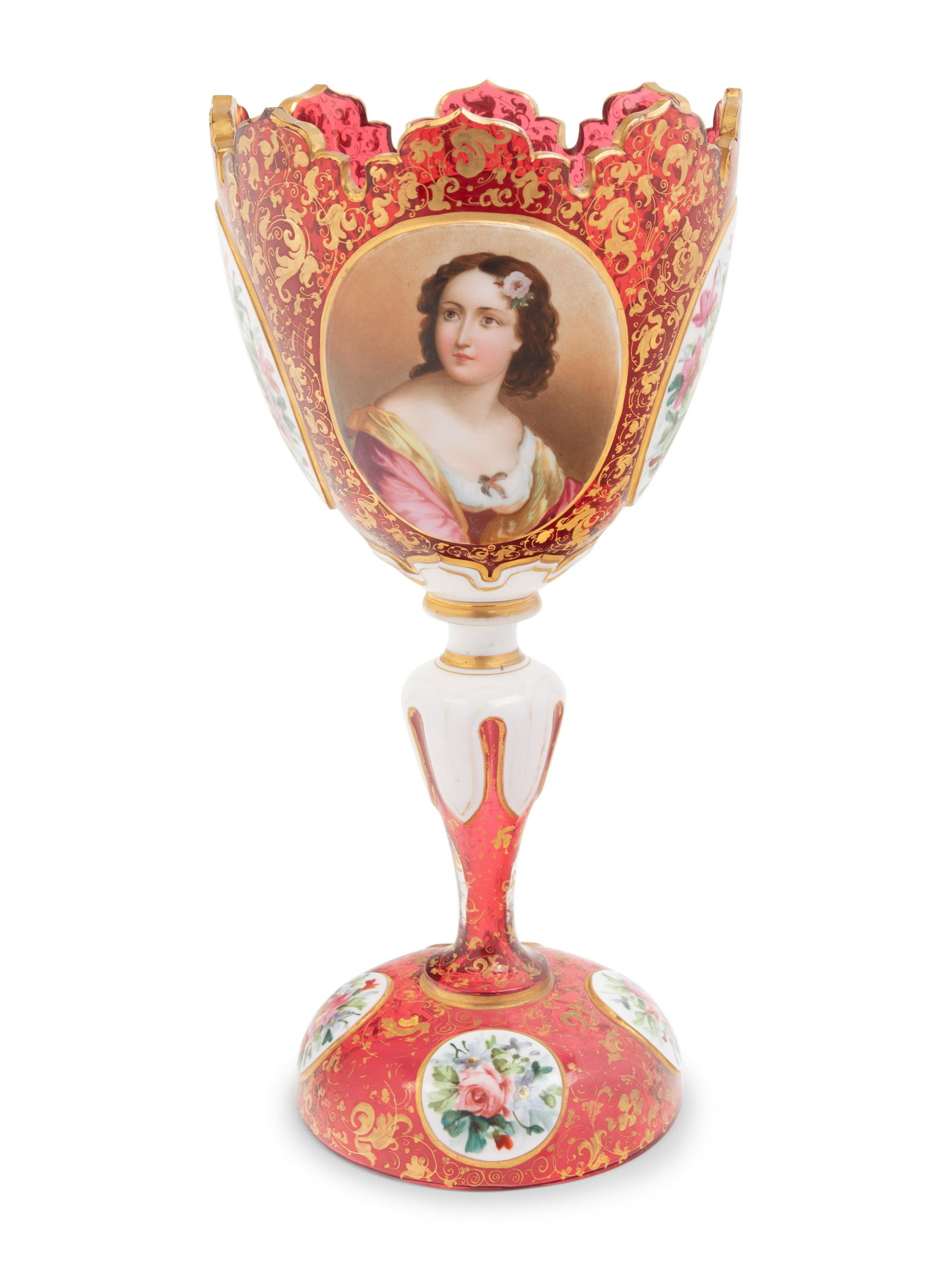 A Bohemian Gilt and Enameled Ruby Glass Goblet (1 of 4)