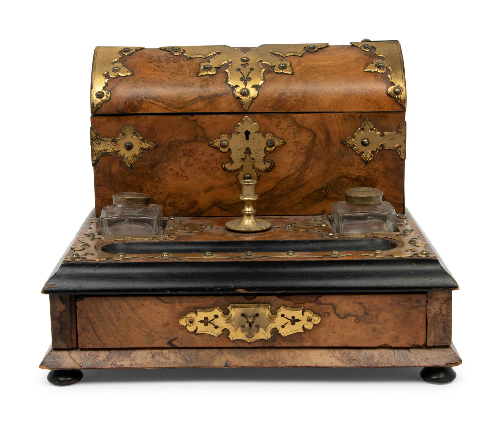 An English Brass Mounted Burlwood Writing Stand (1 of 5)