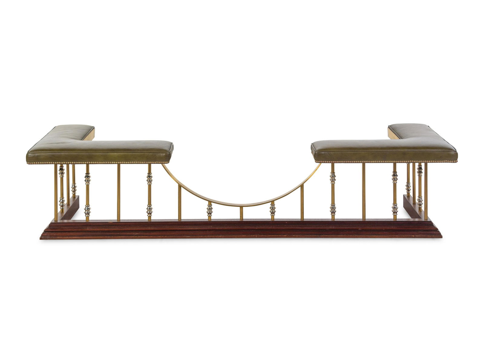 A Brass and Vinyl Upholstered Leather Club Fender (1 of 2)