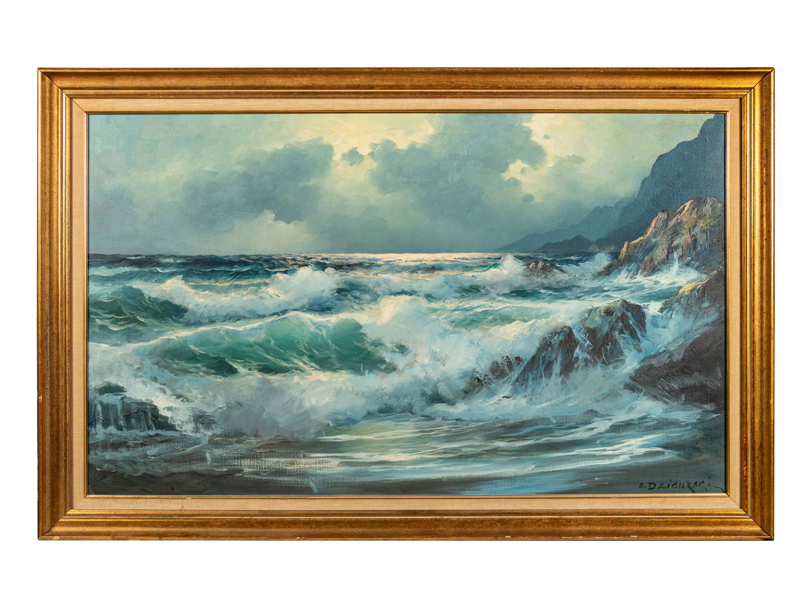 Alexander Dzigurski (Yugoslavian/American, 1911-1995): Alexander Dzigurski (Yugoslavian/American, 1911-1995) Breakers at the Shore oil on canvas signed A. Dzigurski (lower right) 24 x 35 inches. 
