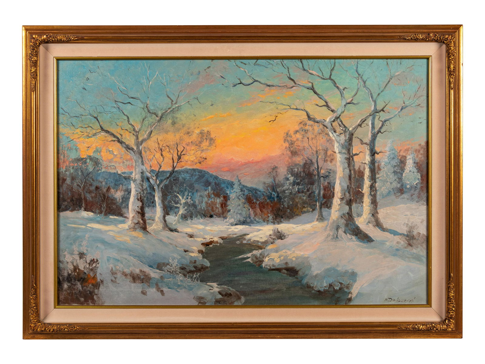 Alexander Dzigurski (Yugoslavian/American, 1911-1995): Alexander Dzigurski (Yugoslavian/American, 1911-1995) Winter Forest and River oil on canvas signed A. Dzigurski (lower right) 24 x 35 inches. 