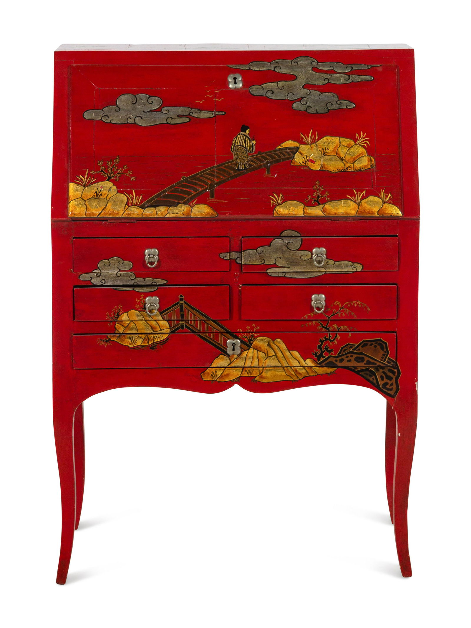 A Chinoiserie-Decorated Slant-Front Desk: A Chinoiserie-Decorated Slant-Front Desk Late 19th/Early 20th Century Height 37 x width 26 x depth 13 1/2 inches. Property from a House and Garden Designed by David Hicks, Bloomfield Hills, Michigan