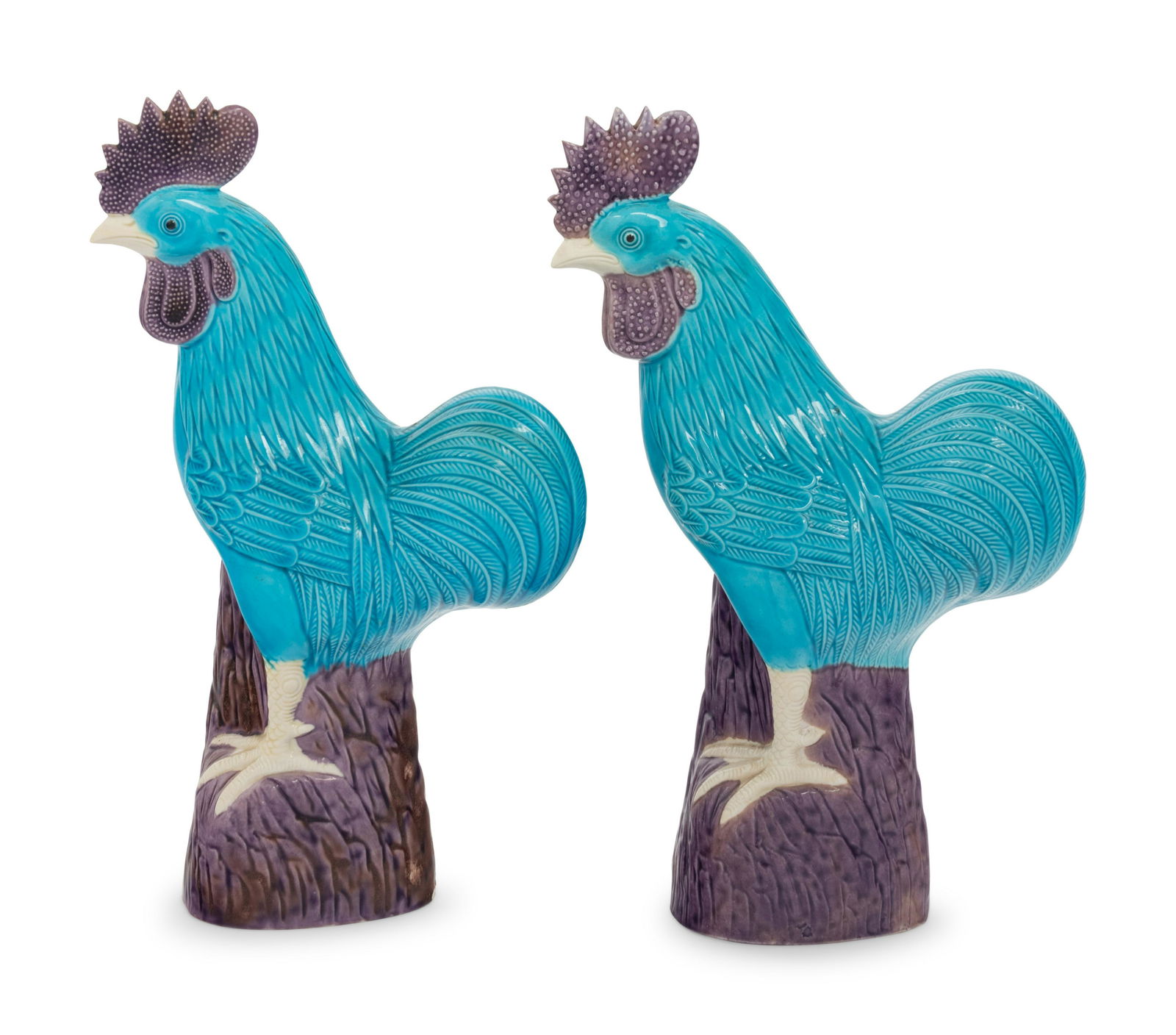 A Pair of Chinese Export Turquoise Glazed Roosters (1 of 3)