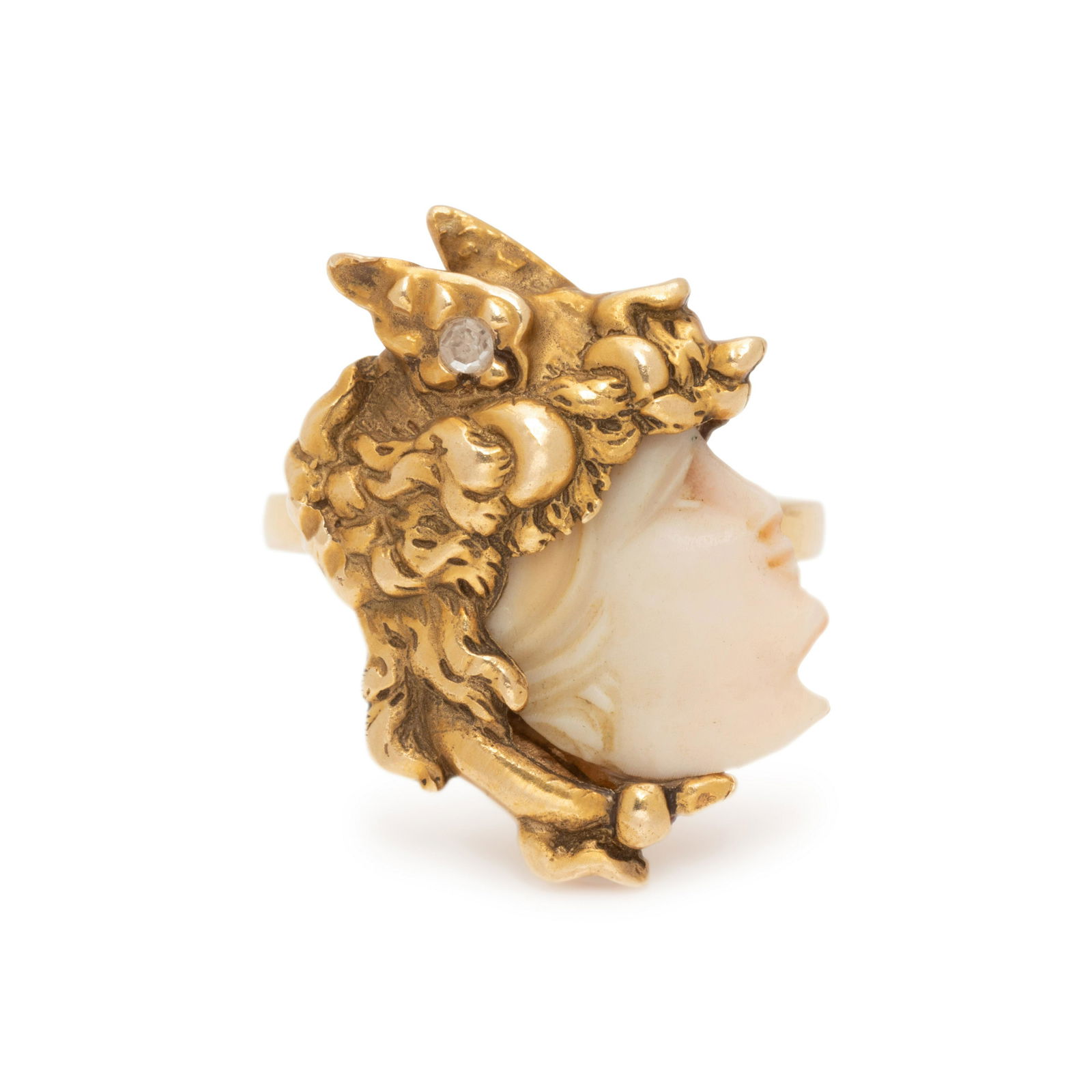 ANTIQUE, YELLOW GOLD, CAMEO AND DIAMOND RING (1 of 3)