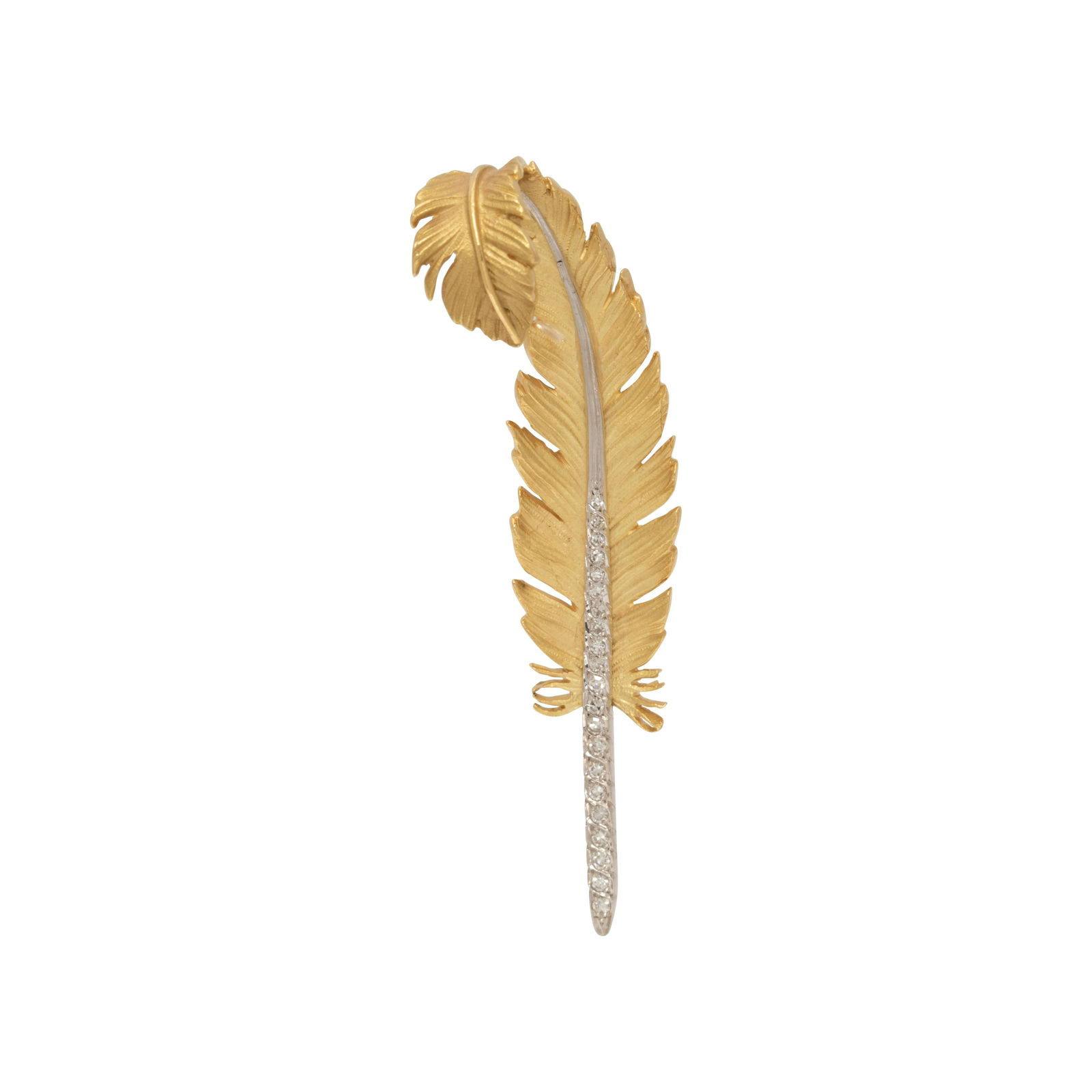 VINTAGE, YELLOW GOLD AND DIAMOND FEATHER BROOCH (1 of 2)