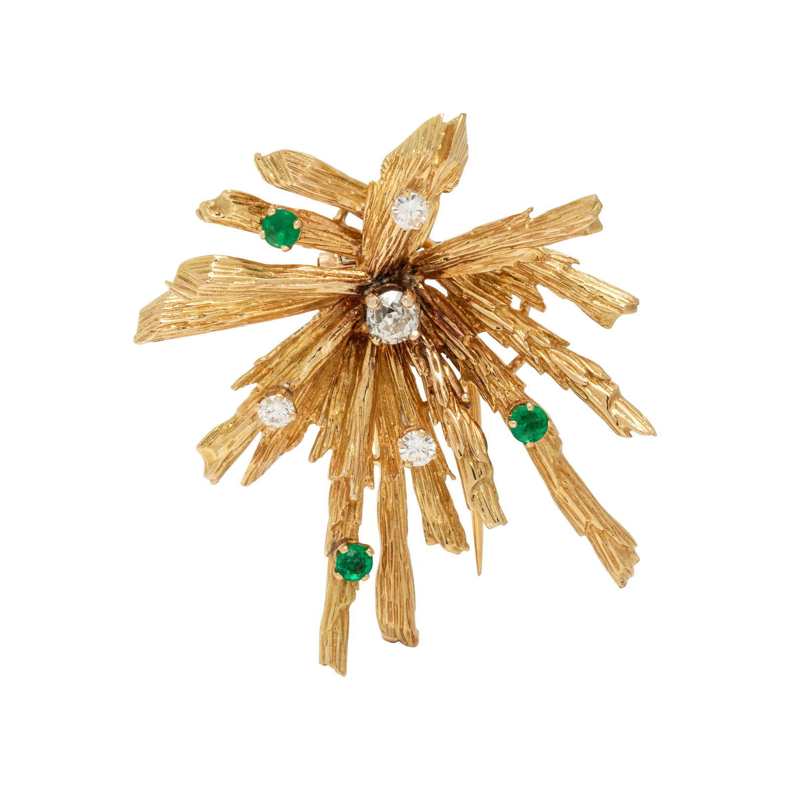 CHAUMET, YELLOW GOLD, DIAMOND AND EMERALD BROOCH (1 of 2)