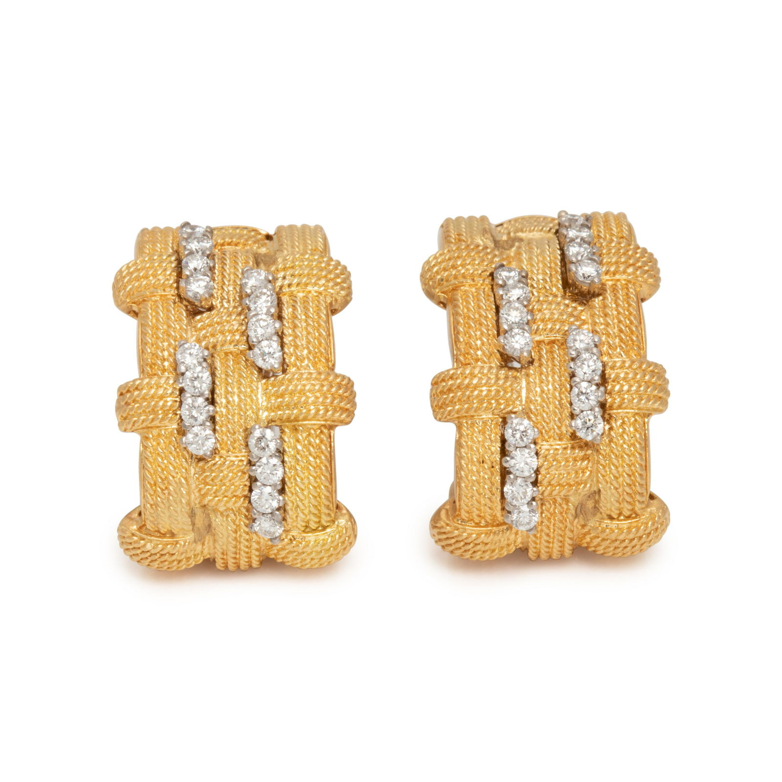 ROBERTO COIN, YELLOW GOLD AND DIAMOND 'APPASSIONATA' EARCLIPS (1 of 2)