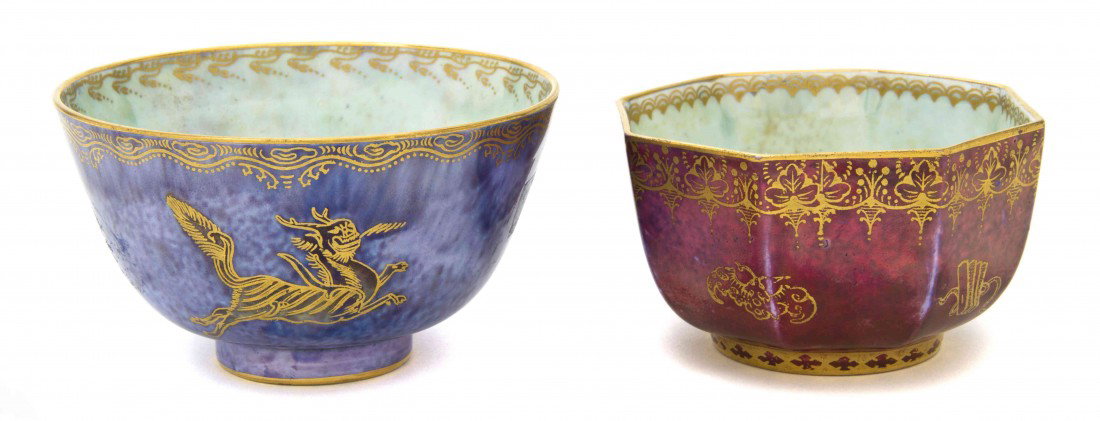 Two Wedgwood Lusterware Bowls, Daisy Makeig-Jones,: Two Wedgwood Lusterware Bowls, Daisy Makeig-Jones, the first of octagonal form, the second round and centered with a man on a camel, each having gilt decoration, numbered Z4824 and Z4829. Diameter of 