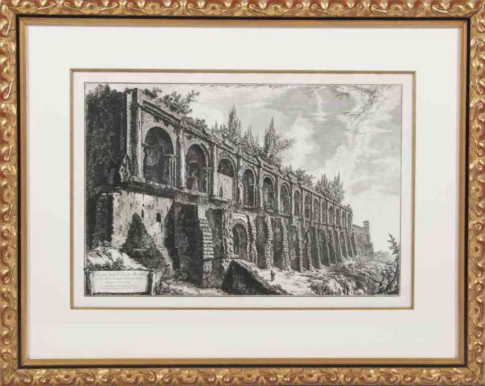 An Italian Etching, Giovanni Battista Piranesi (It: An Italian Etching, Giovanni Battista Piranesi (Italian, 1720-1778), Avanzi della Villa di Mecenate a Tivoli, costruita di travertini a opera incerta, framed. Height 18 x width 26 1/4 inches.