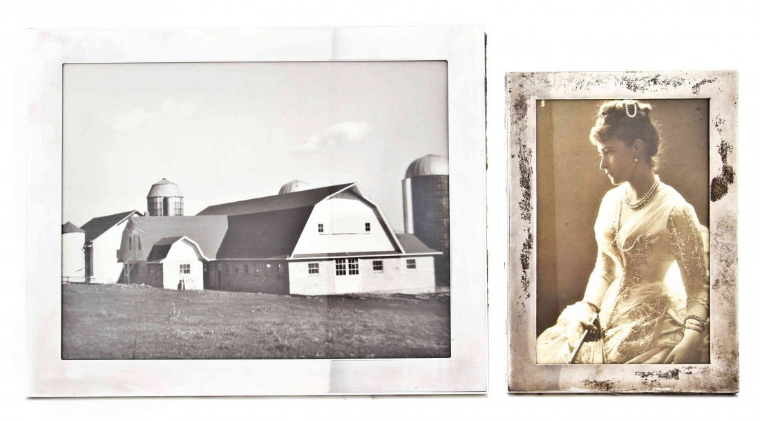 Two American Sterling Silver Frames, Height of ta: Two American Sterling Silver Frames, one by Tiffany and Co., the other Webster, each of rectangular form and set with vintage photos. Height of taller 10 1/8 inches.