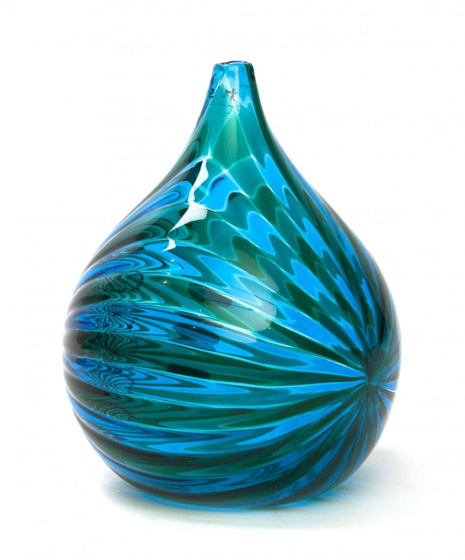 A Murano Glass Vase, Veart Veneris, Height 7 1/2: A Murano Glass Vase, Veart Veneris, of bottle form, with ribbed decoration. Height 7 1/2 inches. Property from the Collection of Mr. and Mrs. John F. Monroe, Milwaukee, Wisconsin