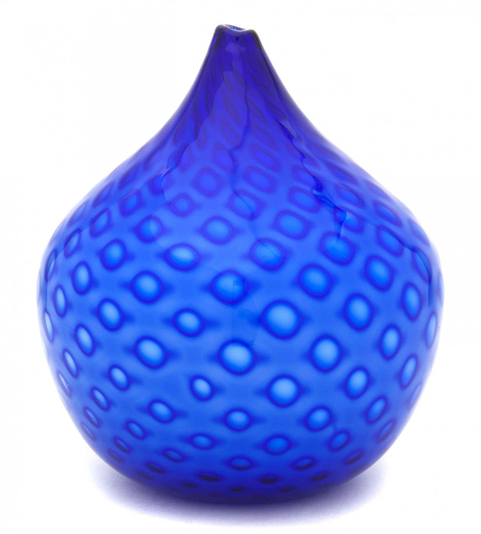 An American Glass Vase, Gary Beecham, Height 8 in: An American Glass Vase, Gary Beecham, of bottle form, with a cobalt ground, dated 1991. Height 8 inches. Property from the Collection of Mr. and Mrs. John F. Monroe, Milwaukee, Wisconsin