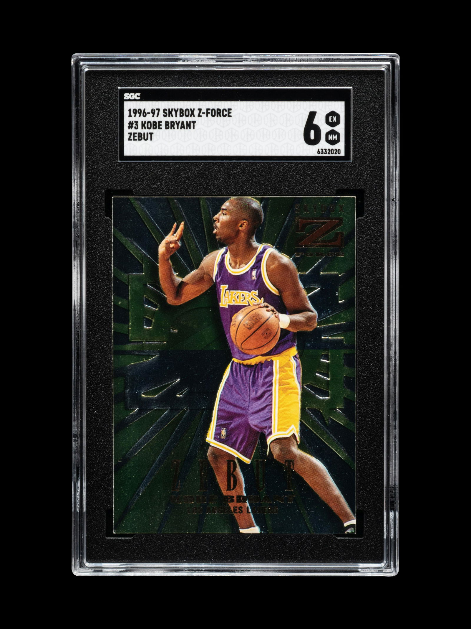 A 1996-97 Skybox Z-Force Zebut Kobe Bryant Rookie Basketball Card No. 3 (SGC 6 EX-MT) (1 of 2)