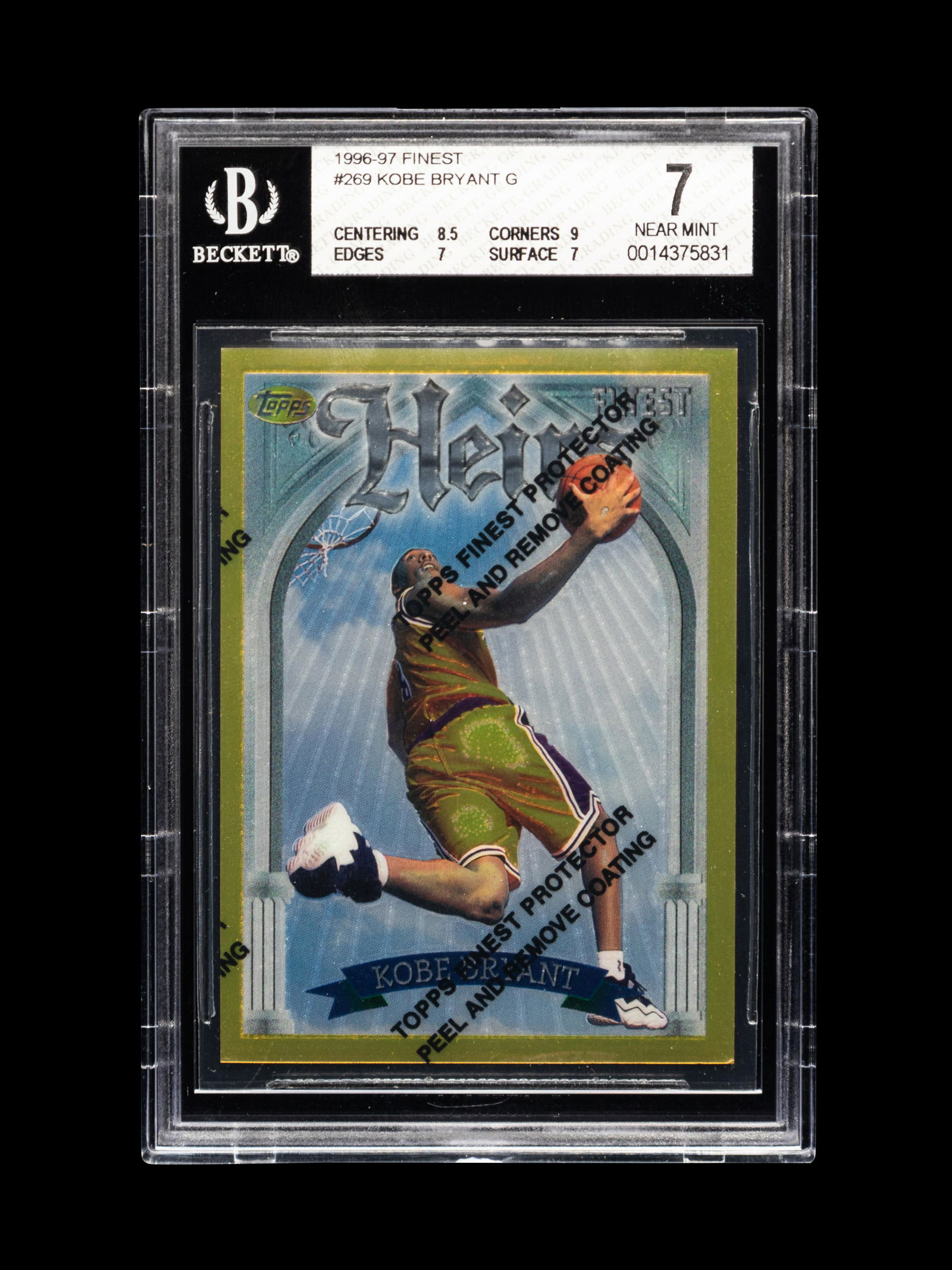 A 1996-97 Topps Finest Gold With Coating Kobe Bryant Rookie Basketball Card No. 269 (BGS 7 NM) (1 of 1)
