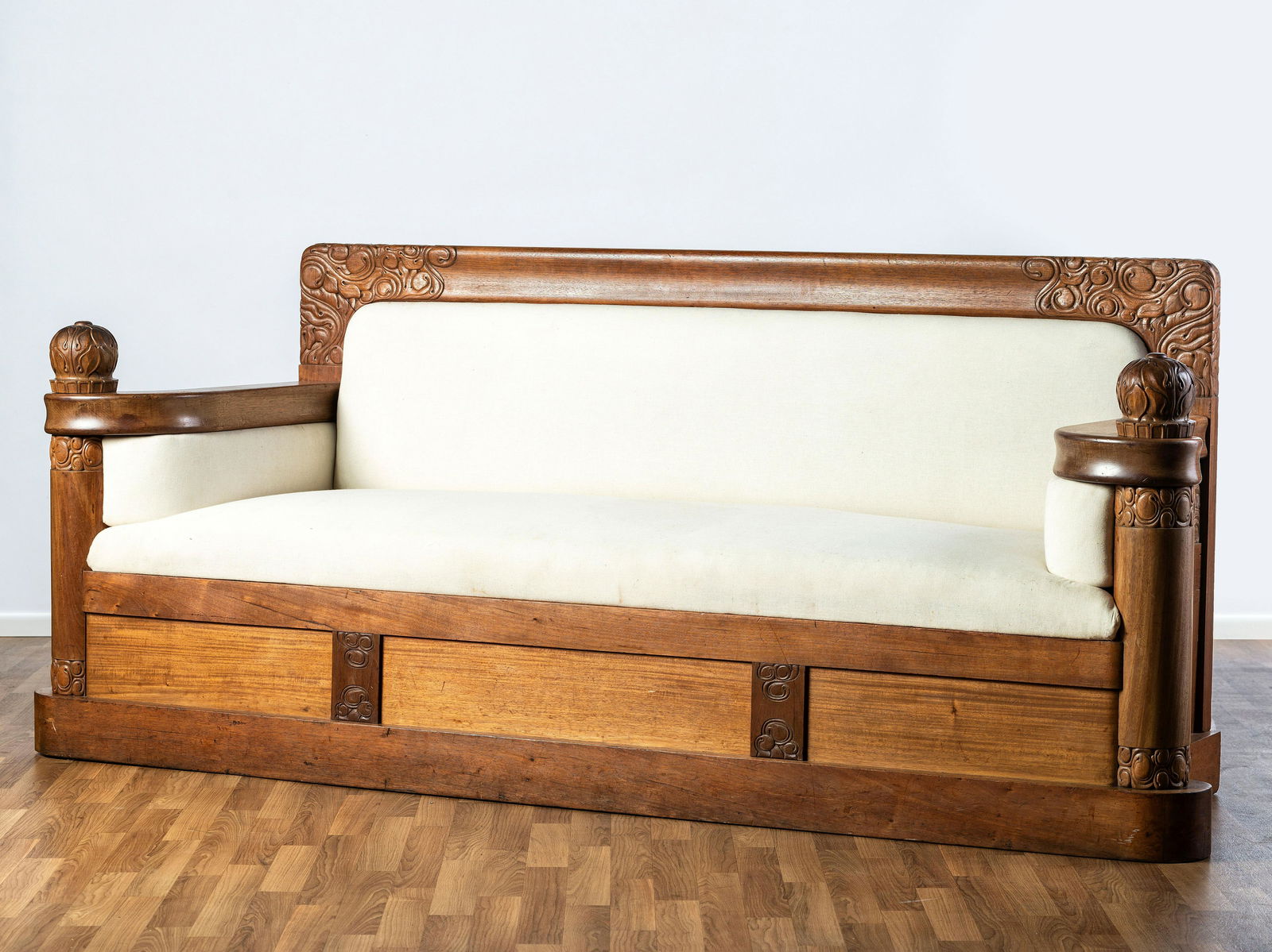An Art Nouveau Mahogany and Brass Sofa, Attributed to Thorvald Bindesboll (Danish, 1846-1908) (1 of 3)