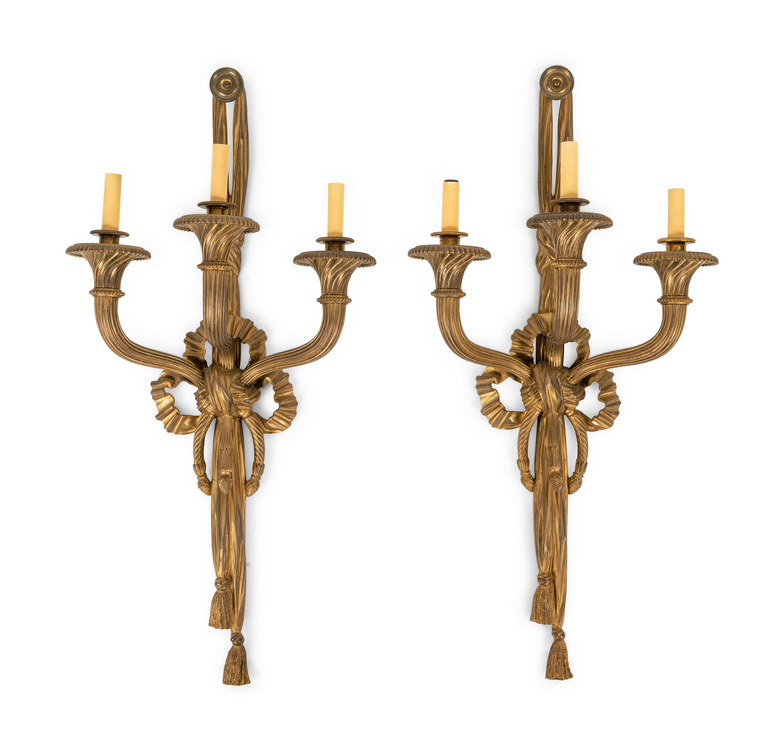 A Pair of Louis XVI Style Gilt Bronze Three-Light Sconces (1 of 5)