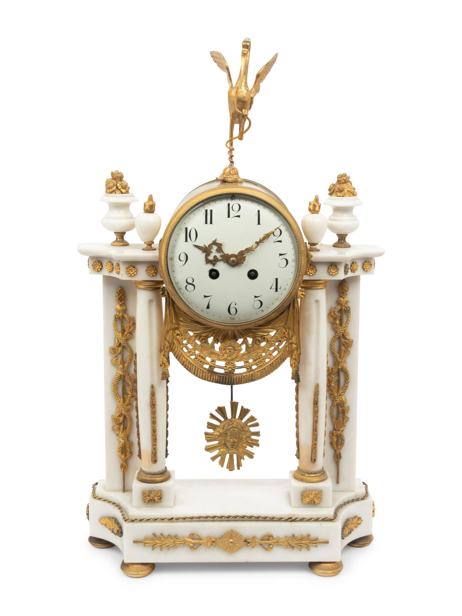 An Empire Gilt Bronze Mounted White Marble Portico Clock (1 of 3)