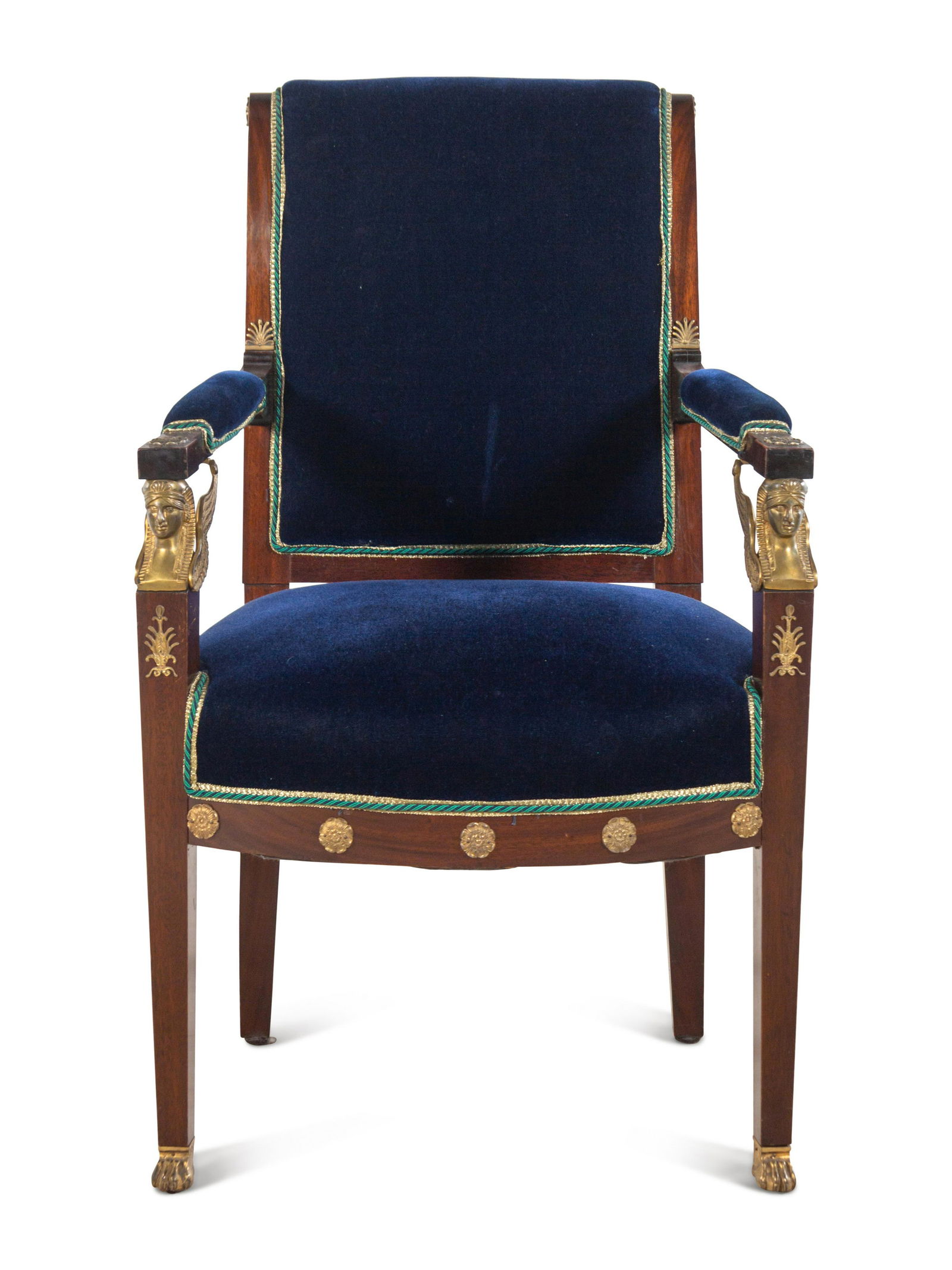 An Empire Style Gilt Bronze Mounted Velvet-Upholstered Mahogany Fauteuil (1 of 4)