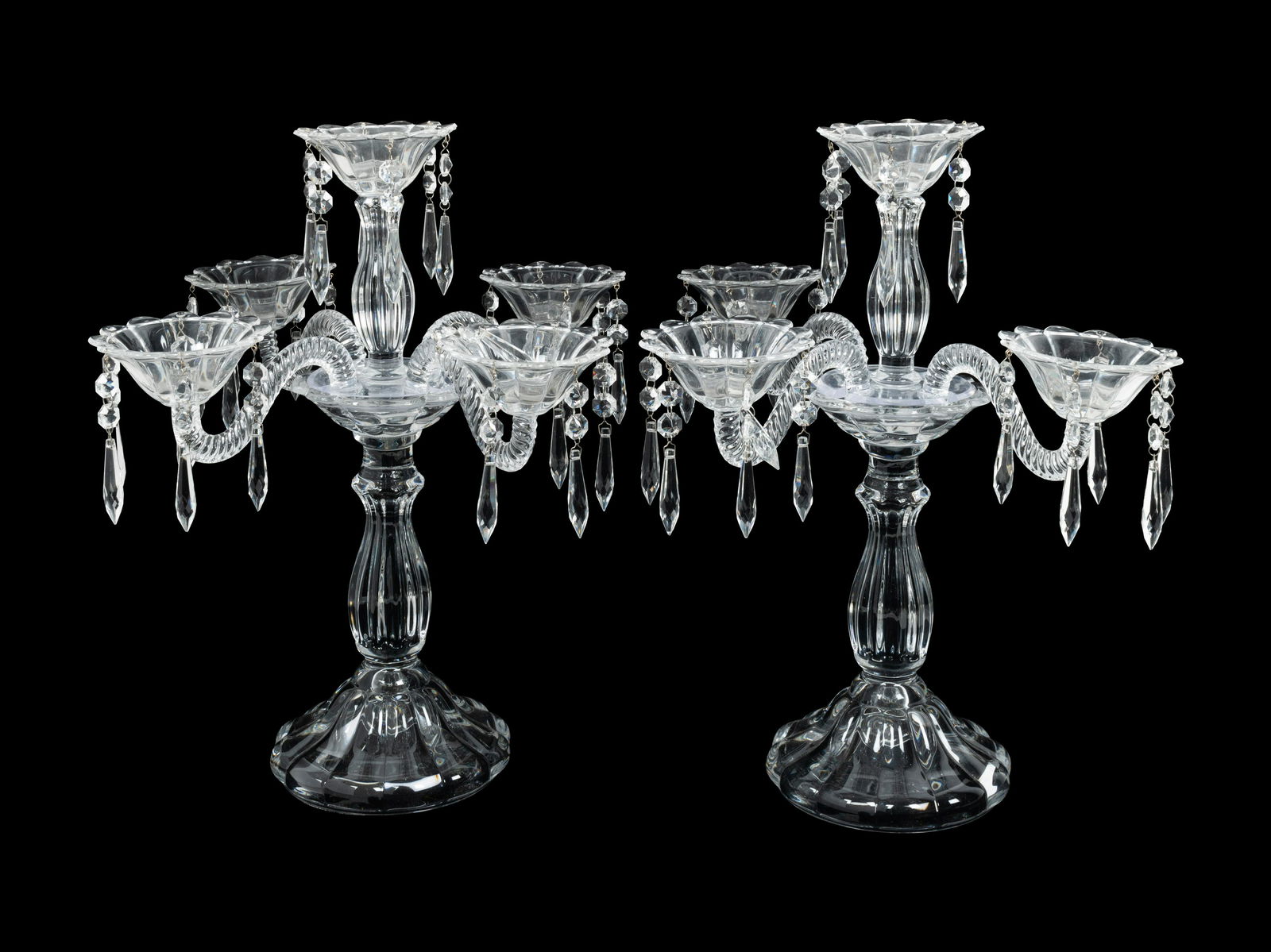 A Pair of French Molded Glass Five-Light Candelabra (1 of 2)