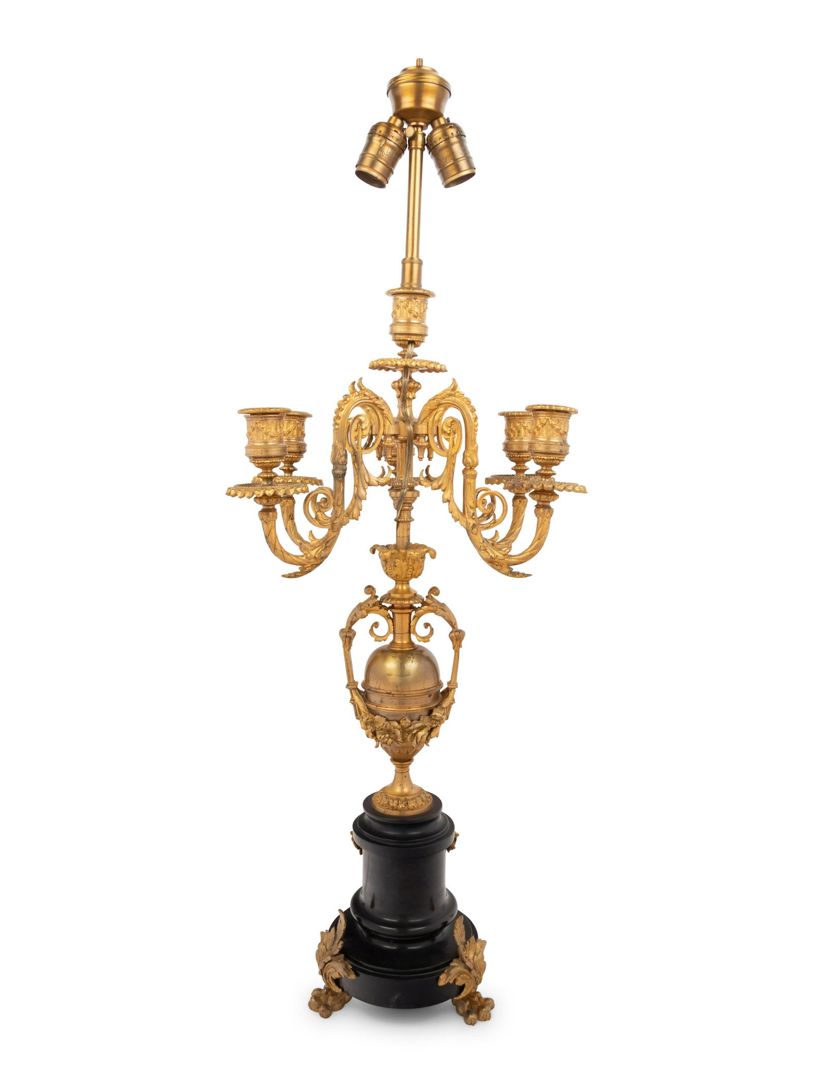 A French Gilt Bronze and Marble Five-Light Candelabrum Mounted as a Lamp (1 of 2)